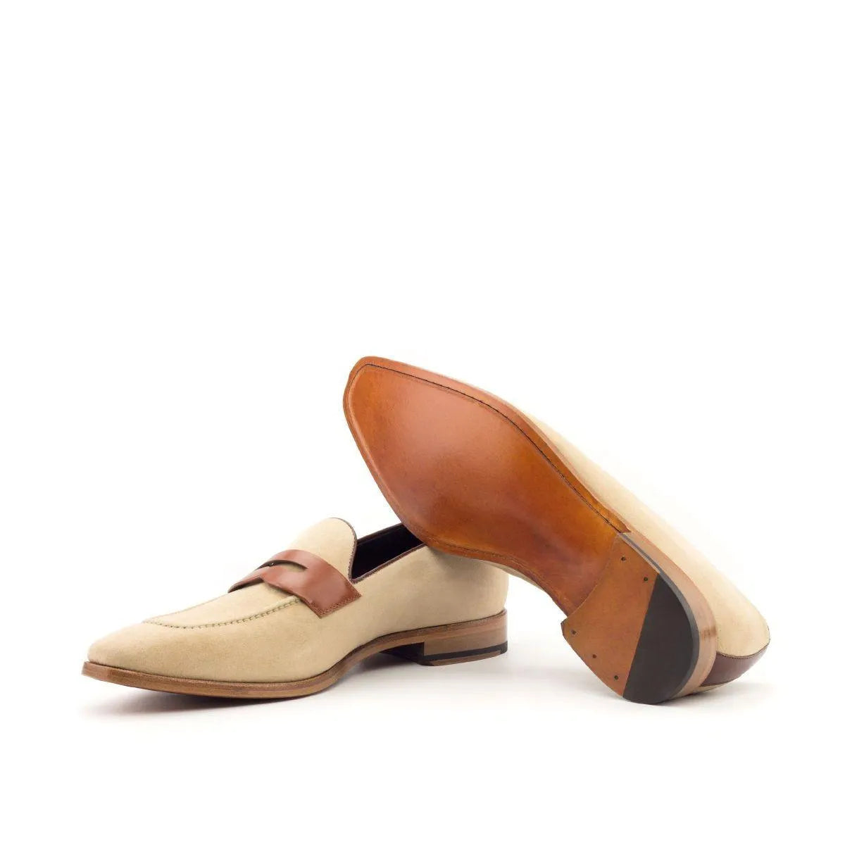Beige leather penny loafers, Madi Loafers, crafted from luxury box calf leather