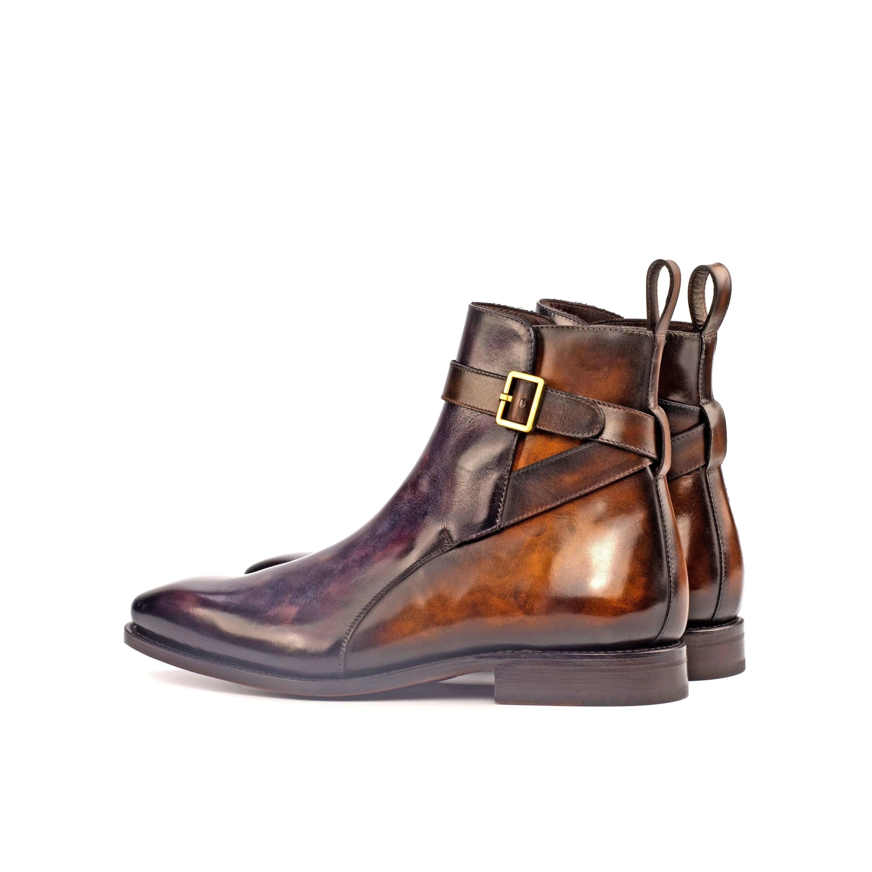 Brown leather Madrid Jodhpur Patina boots featuring a stylish buckle detail