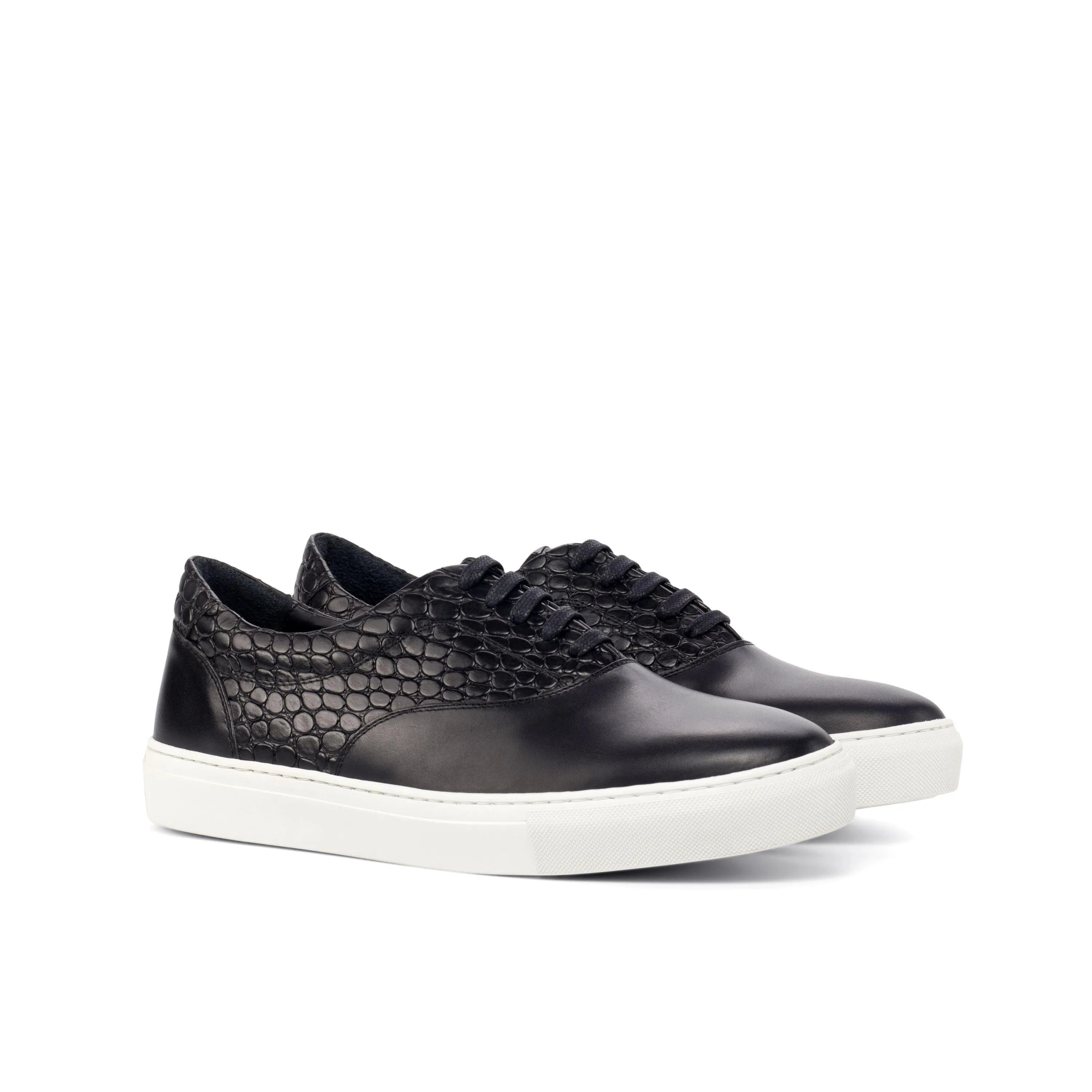 Black leather and reptile-textured Mady Top Sider sneaker, stylish cupsole trainer