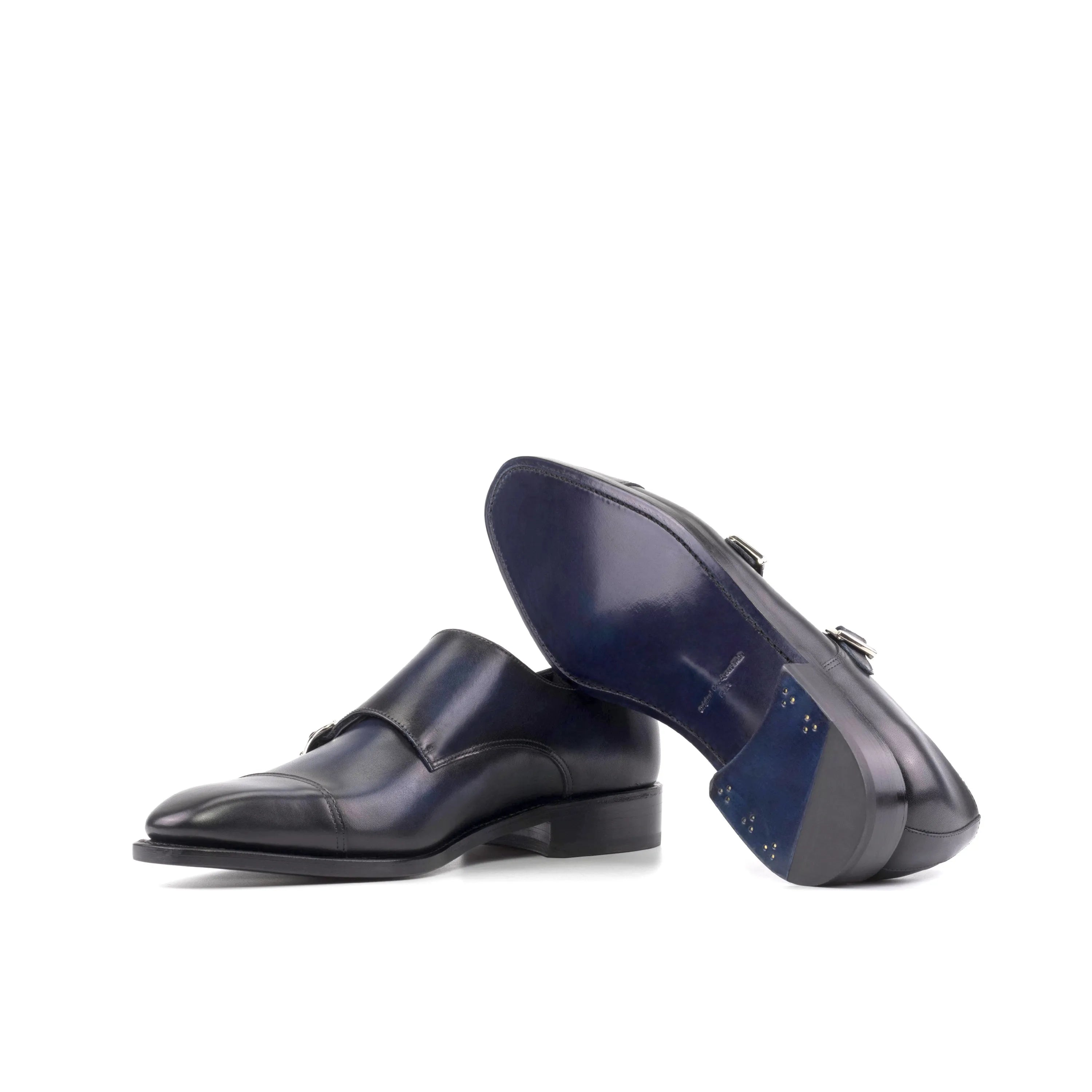 Dark blue leather monk strap shoes from Magnus Double Monk, ideal for fast lane business days