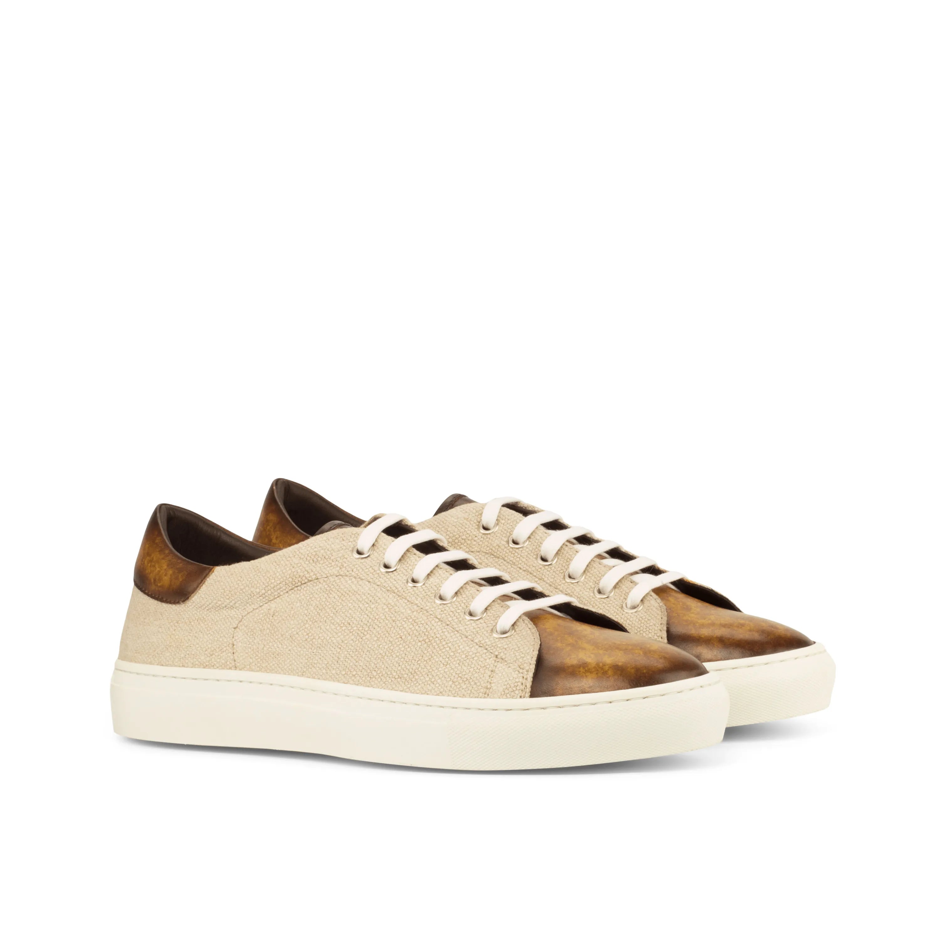 Beige and brown leather Makya Trainer Patina Sneakers with cupsole design