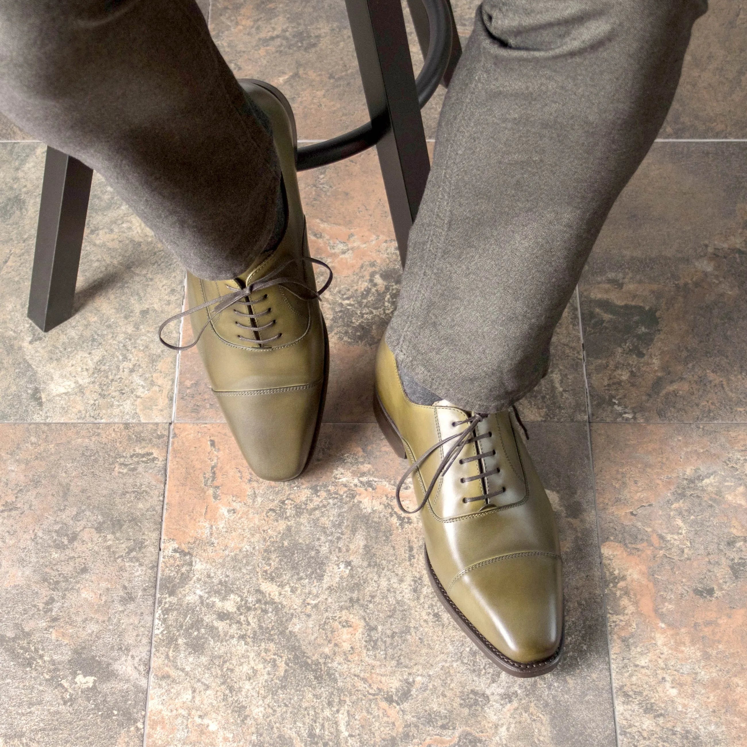 Olive green leather dress shoes from Malkom Oxford Shoes for a stylish fast lane look
