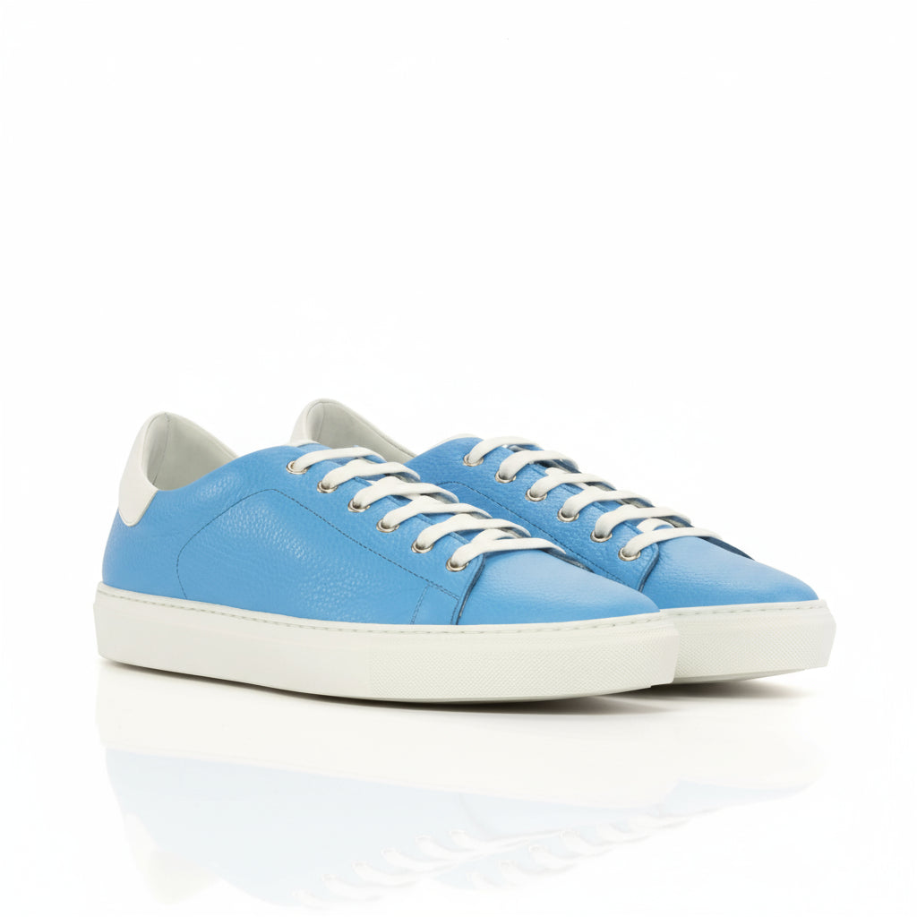 Light blue Malta Trainer Sneaker in grain Italian leather with white laces and cupsole