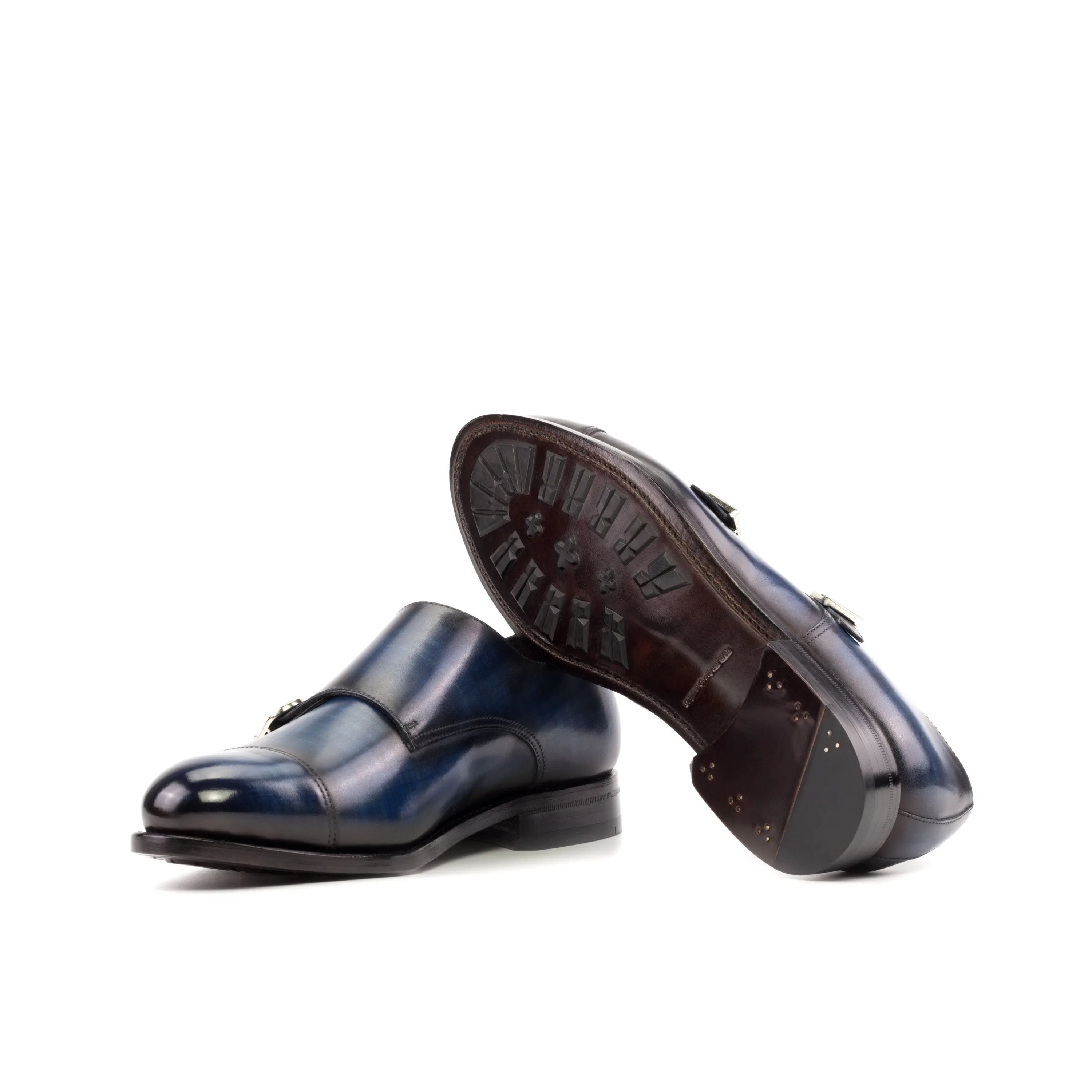 Pair of blue leather monk strap shoes from Manni Patina Double collection