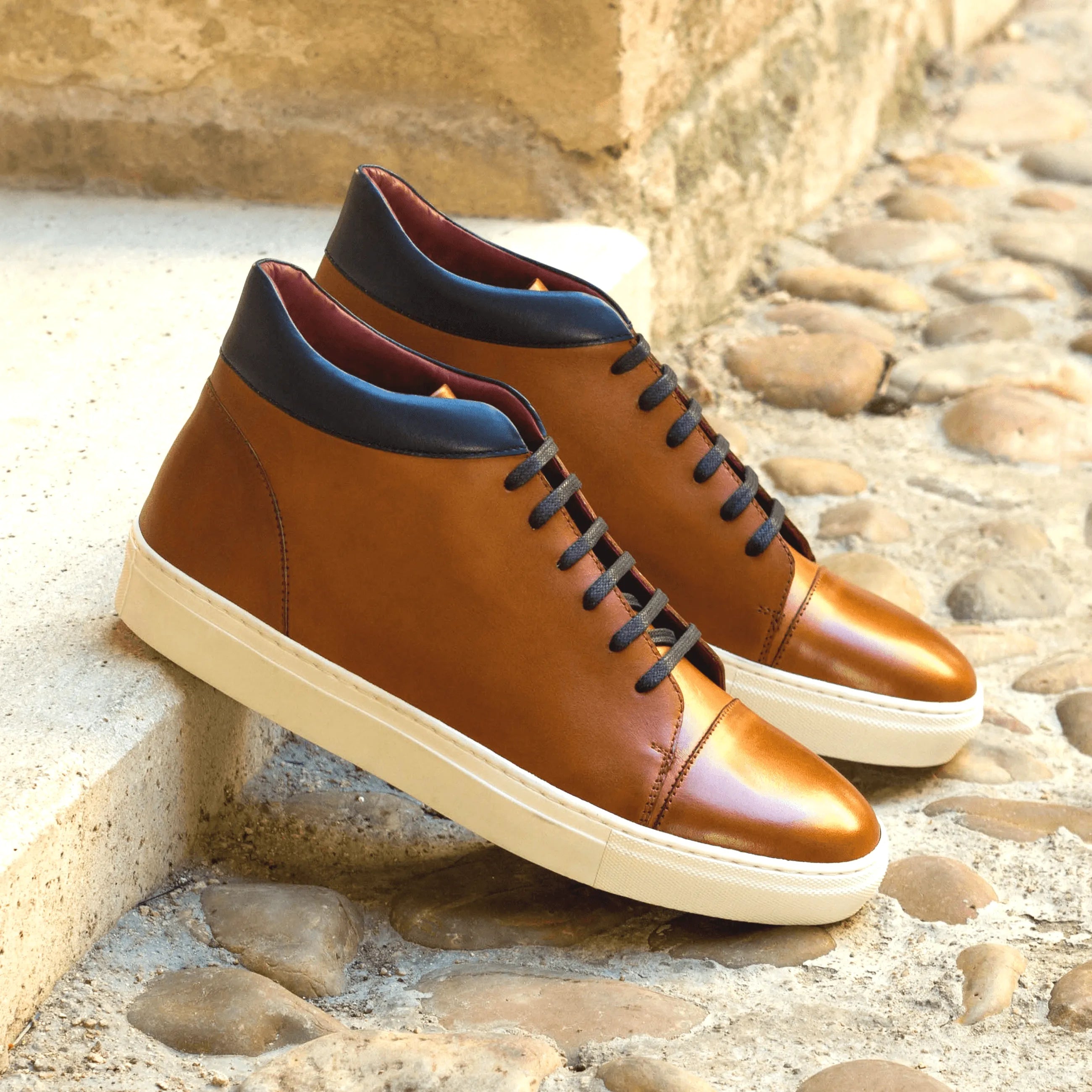 Brown leather Manny high top sneakers, stylish trainer sneaker made from painted calf