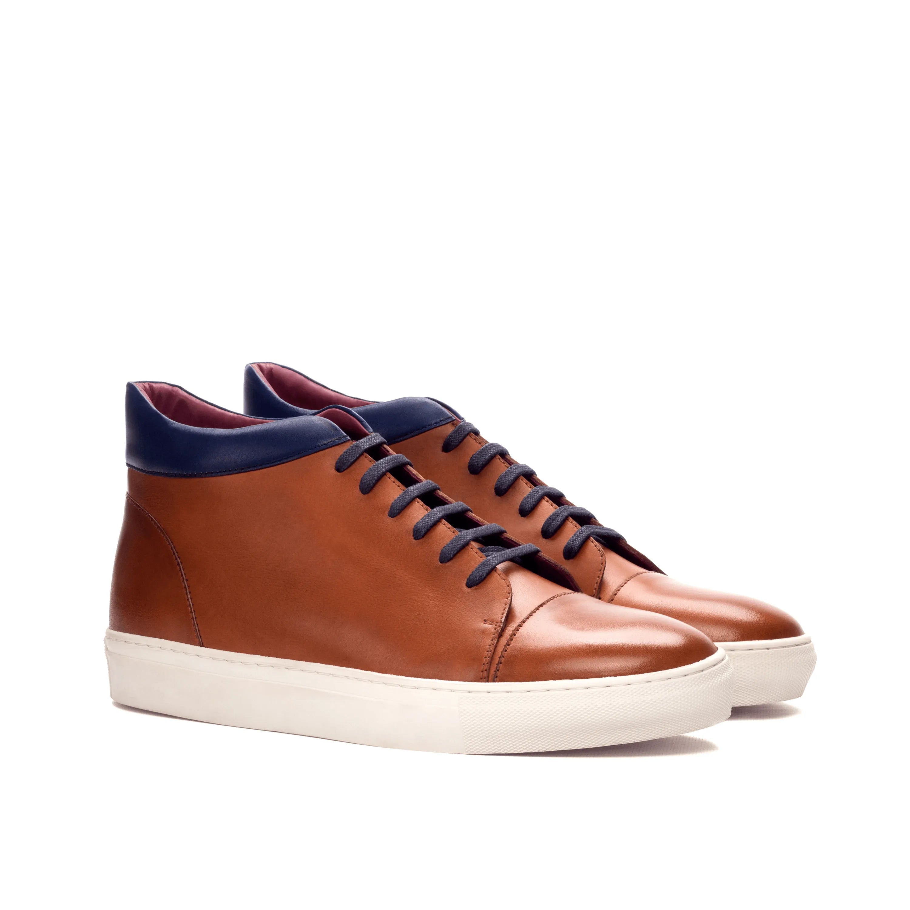 Brown leather Manny high top sneakers, stylish trainer sneaker in painted calf finish