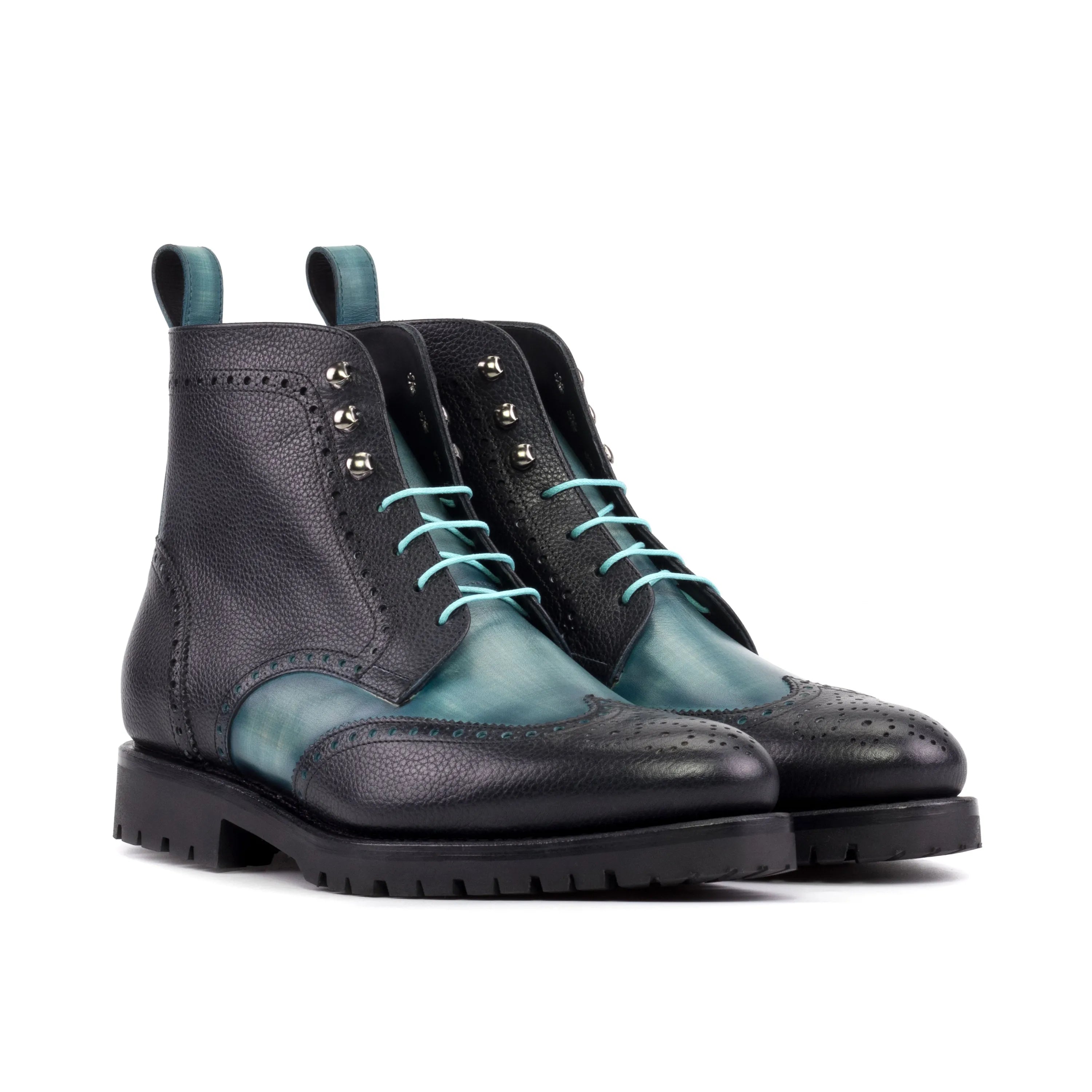 Two-toned leather wingtip Manolo Patina Military Brogue Boots for stylish footwear