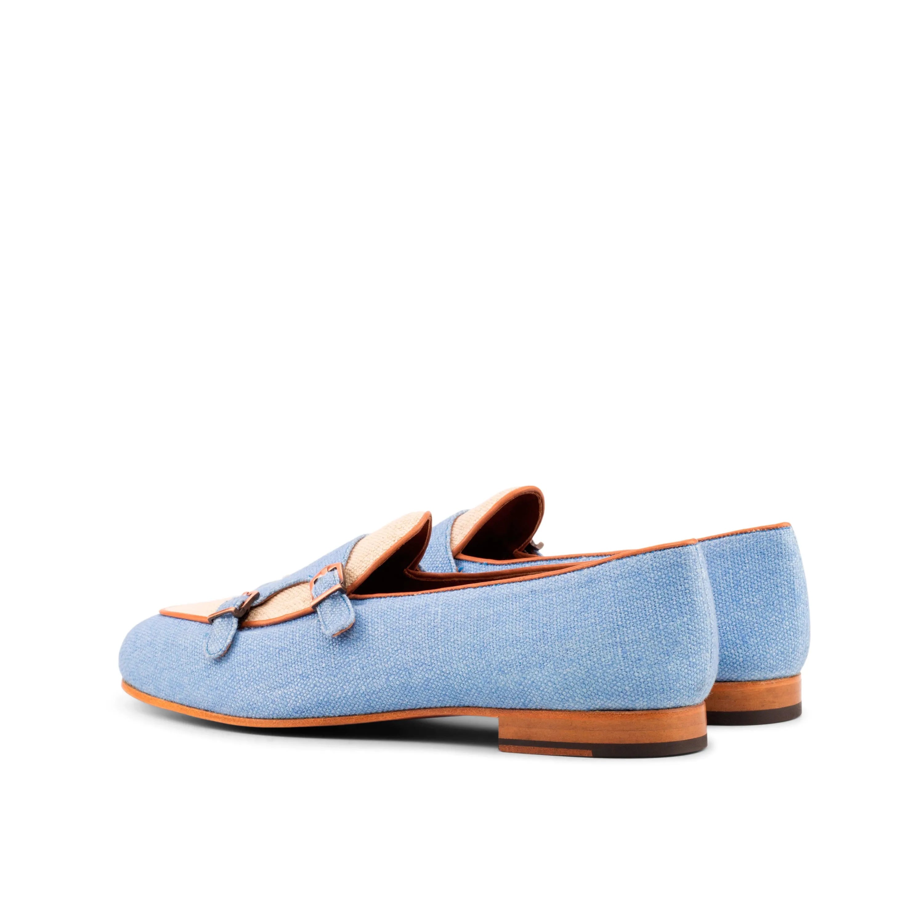 Light blue Marcodan Belgian Monk Slipper showcasing stylish monk strap loafers