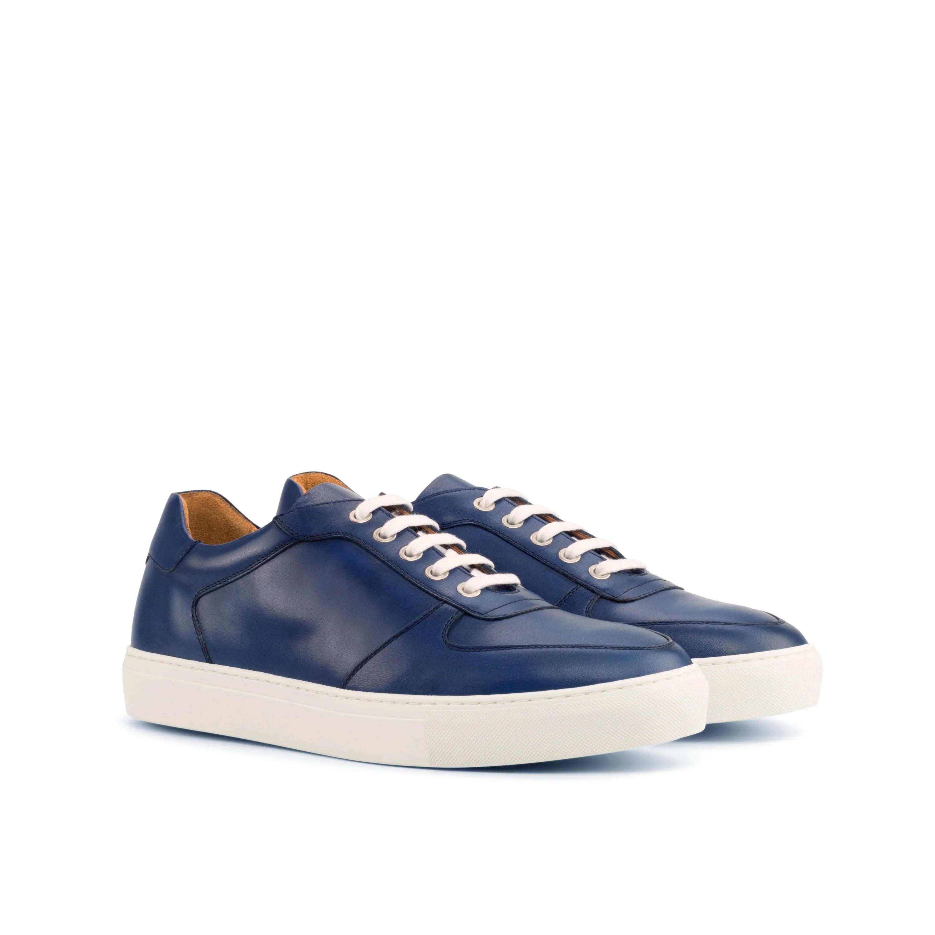 Pair of blue leather Markey77 Low Top Sneakers, luxury bespoke shoes for men