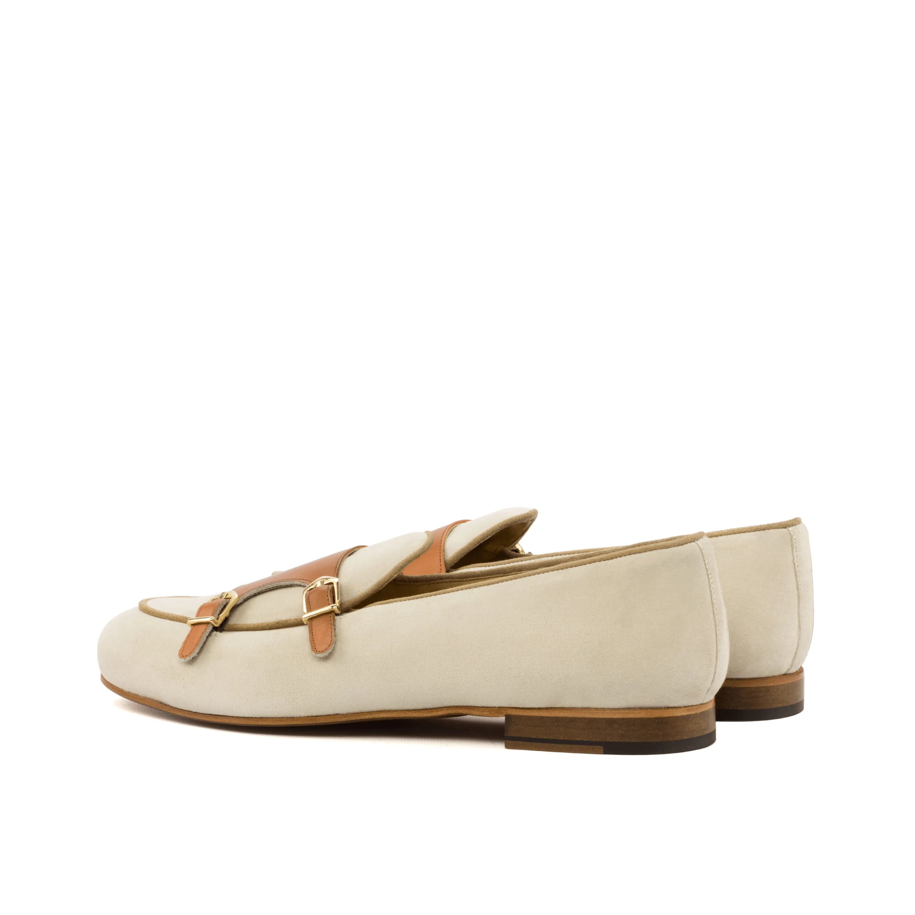 Beige leather Markos Belgian Monk Slipper featuring a stylish double monk strap design