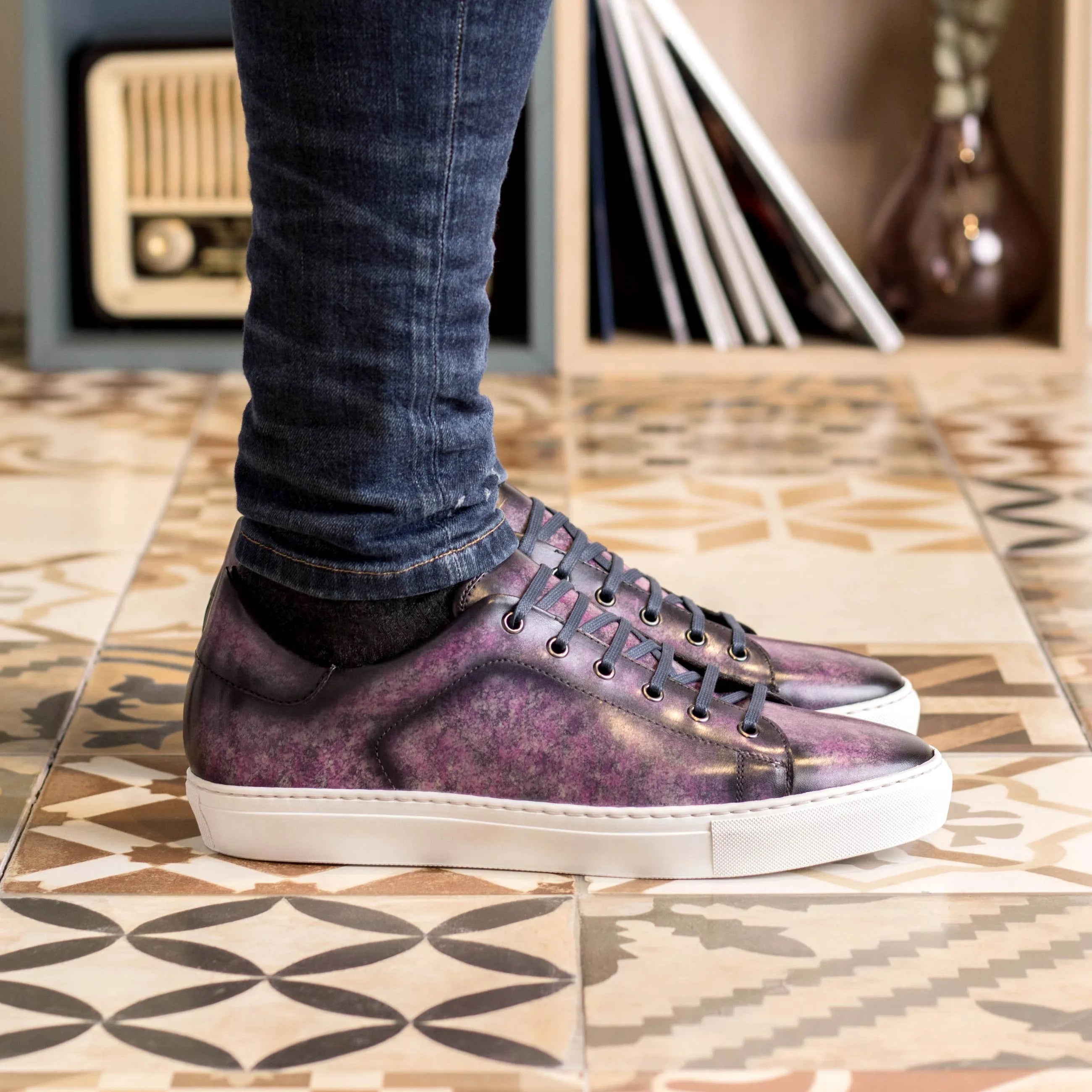 Purple leather MarkT Trainer Patina Sneaker with a stylish cupsole design