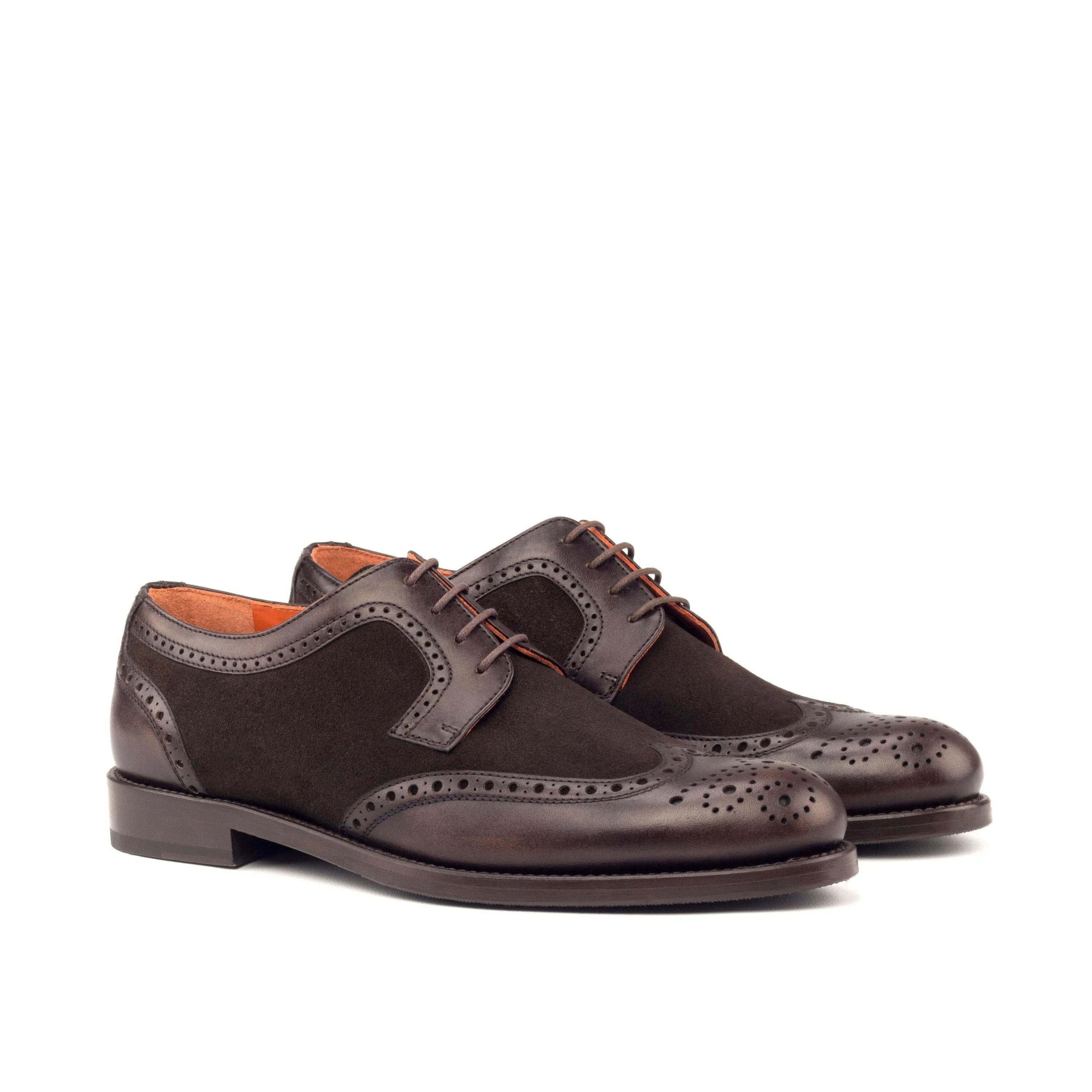 Brown leather and suede Marlene Ladies Derby Wingtip II shoes with classic wingtip design