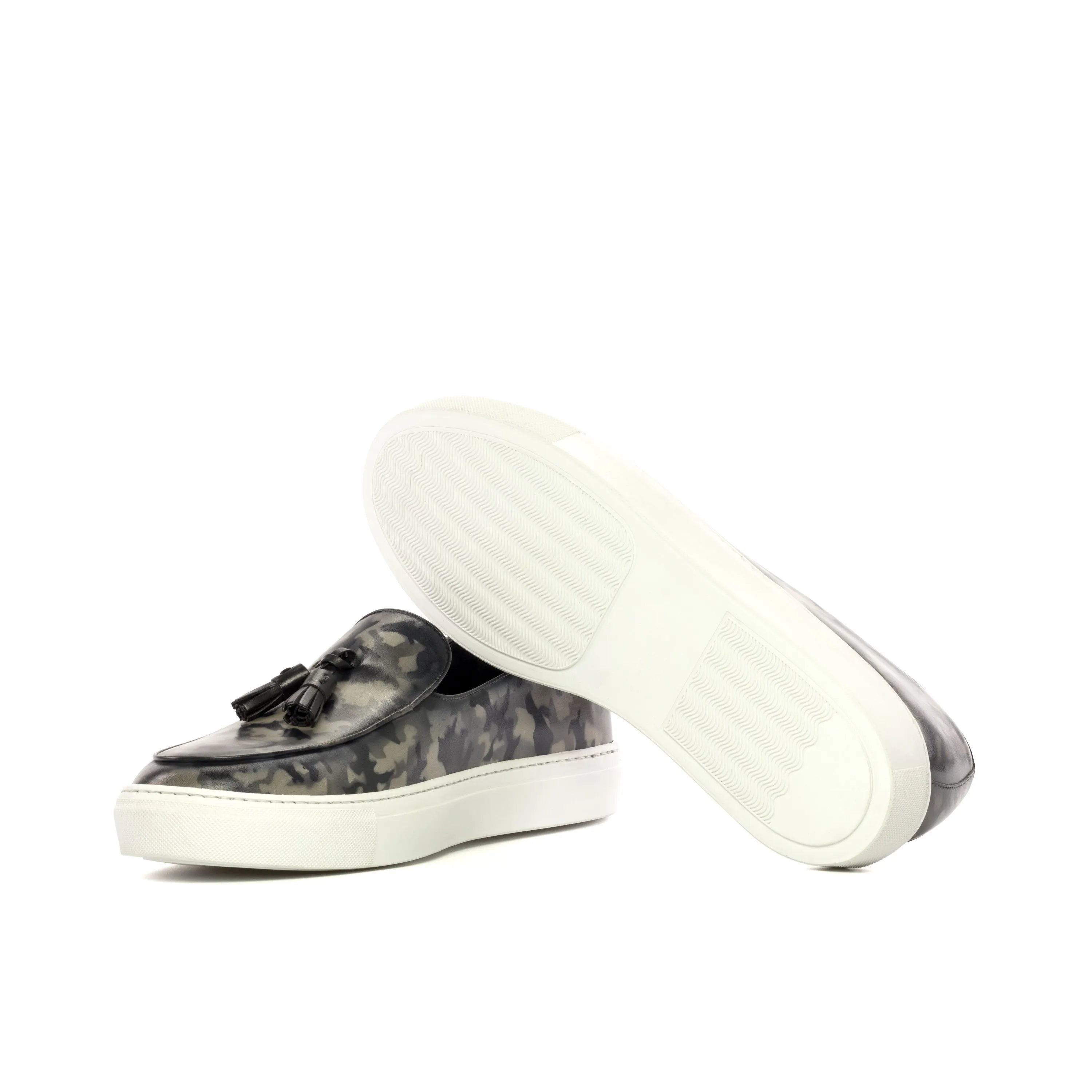 Camouflage tassel loafer with white sole from Martin Patina Belgian sneaker collection