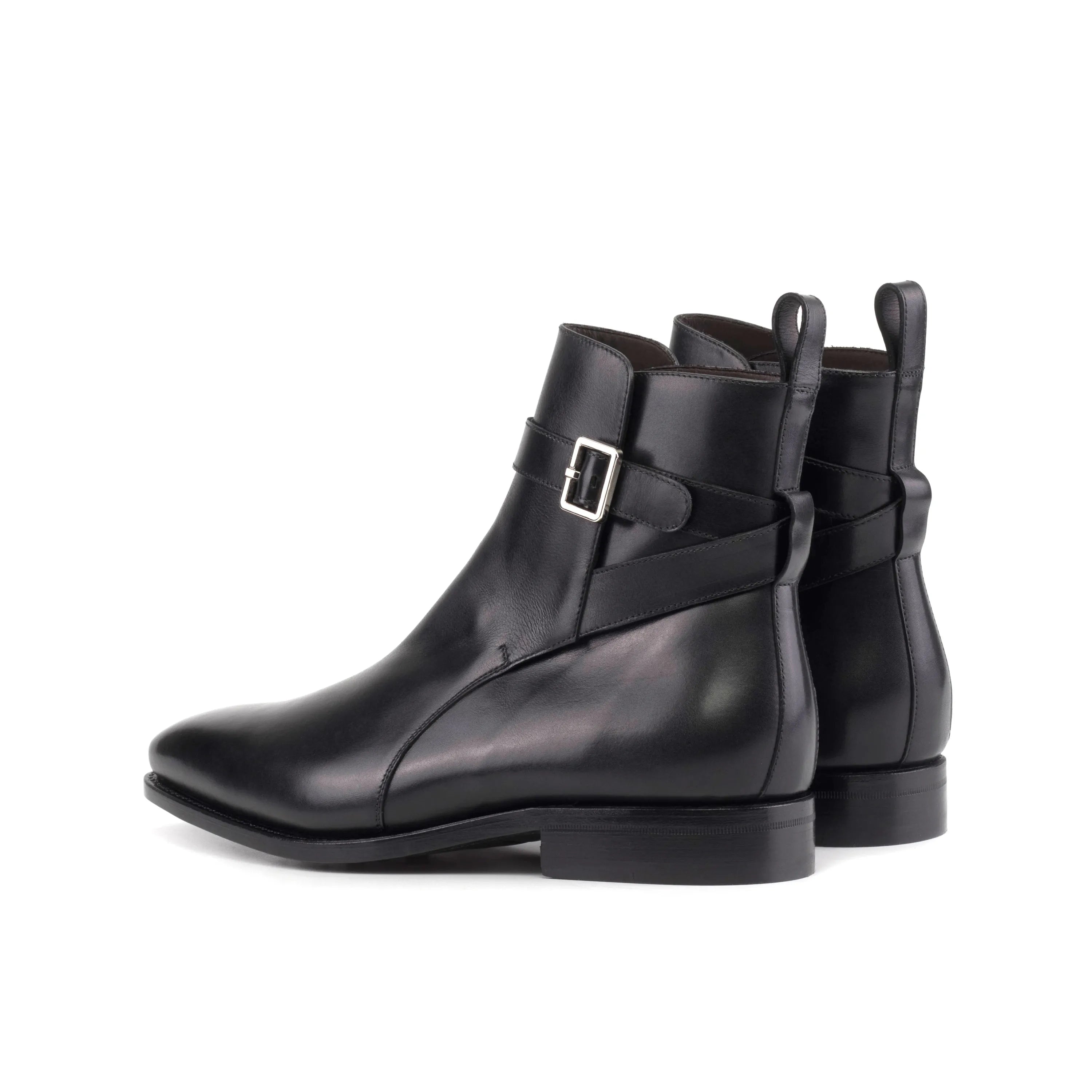 Pair of black leather Martys Jodhpur Boots featuring stylish buckle straps