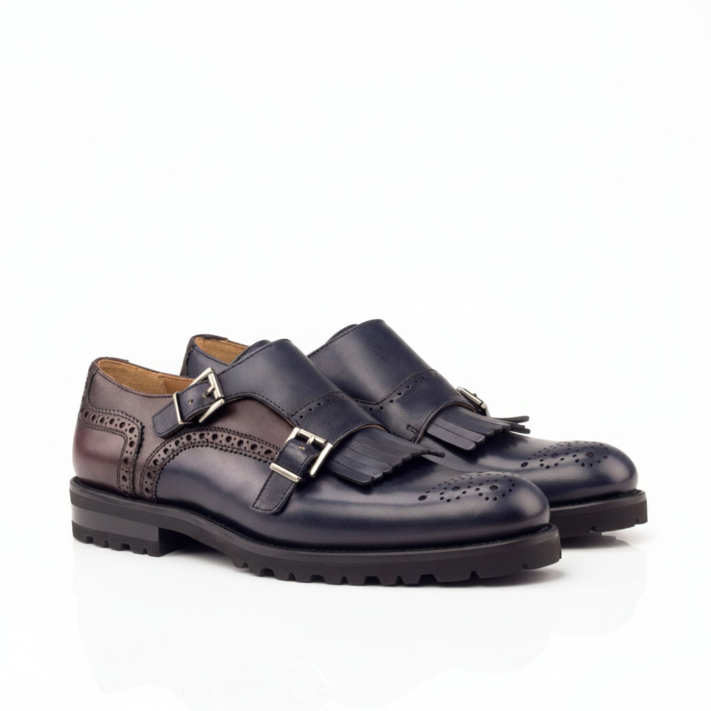 Pair of Maryet Kiltie unisex Monk Strap shoes in painted calf leather for versatile style