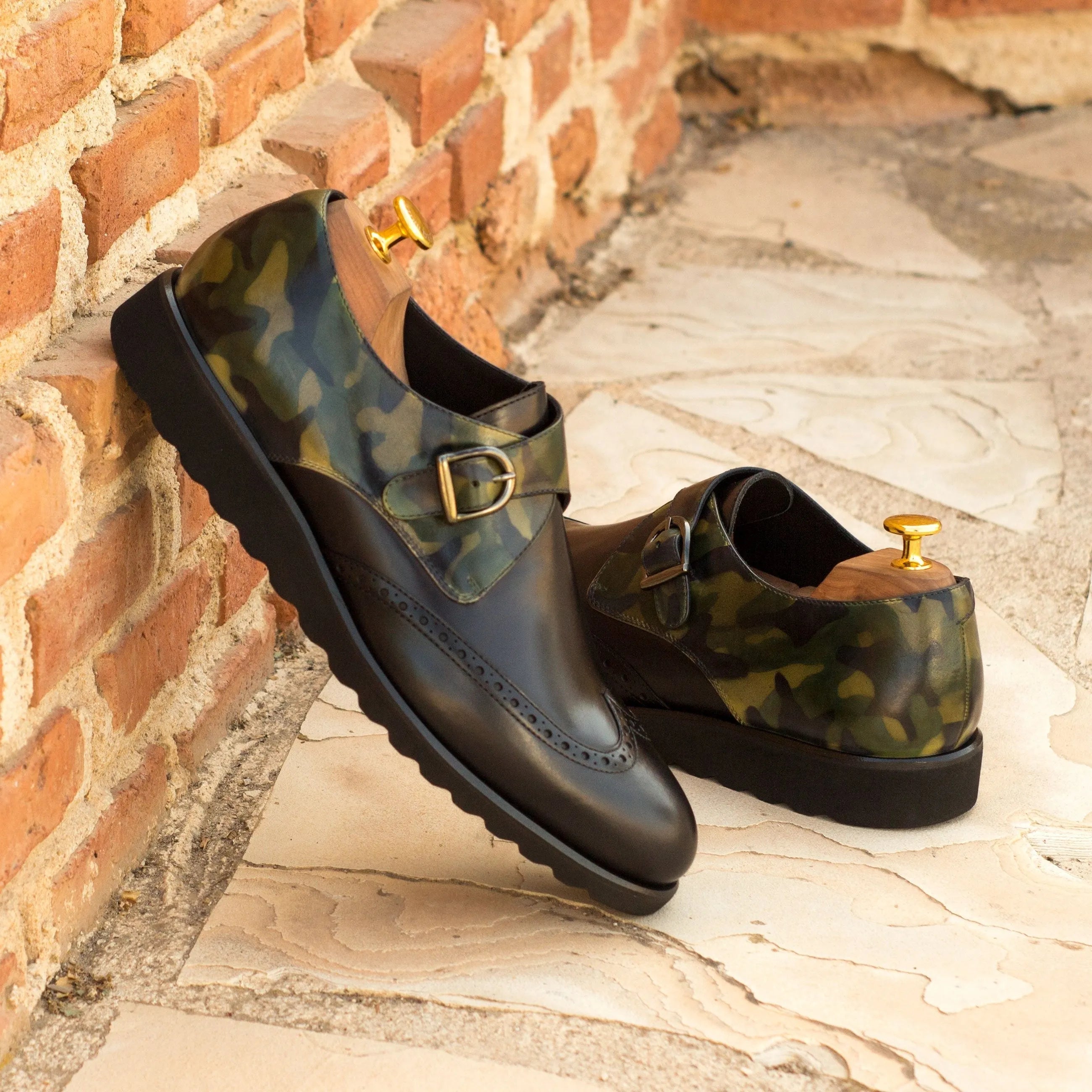 Camouflage and leather Mason Patina Single Monk strap shoes for stylish versatility