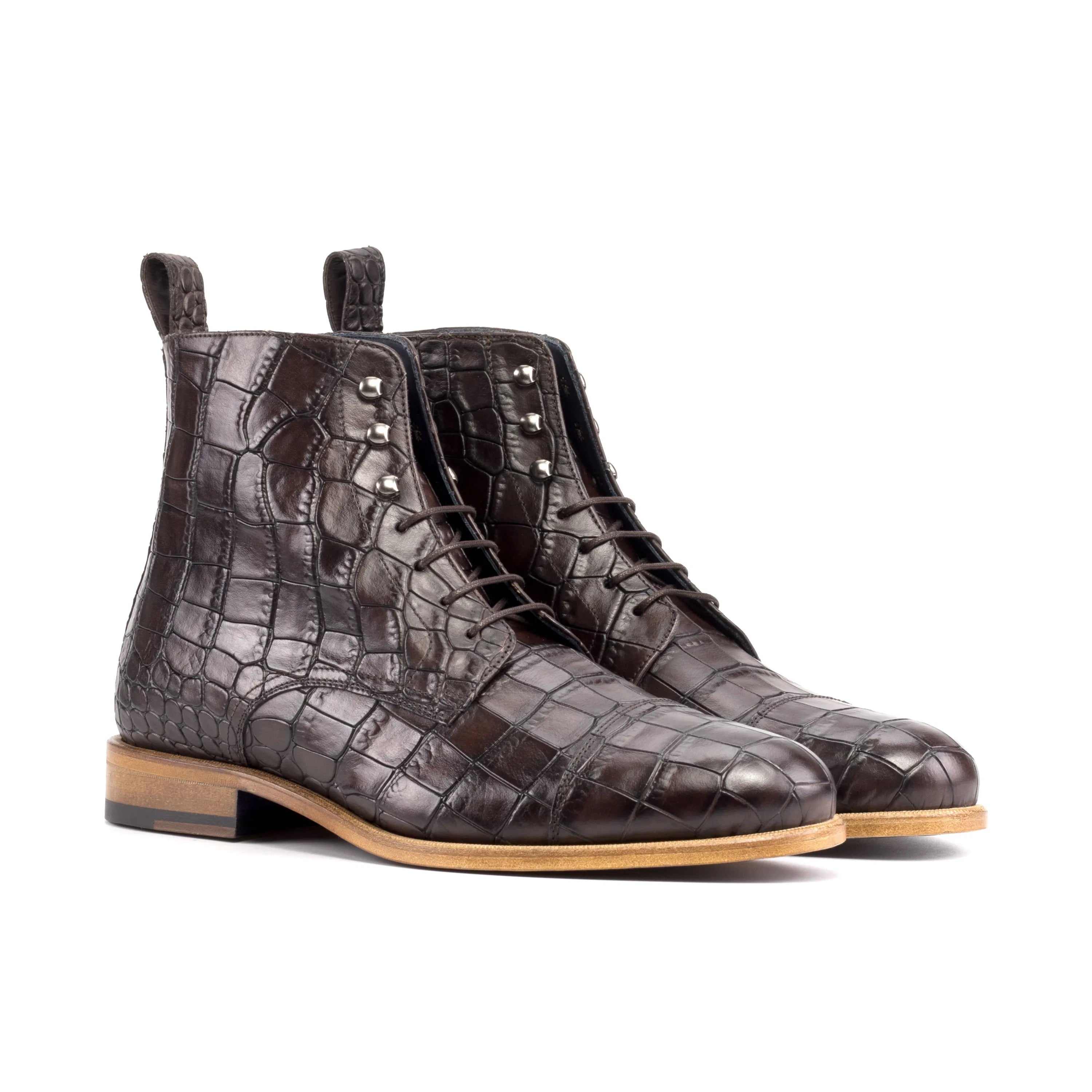 Brown crocodile-patterned leather Matty Jumper Boots II, stylish and durable footwear