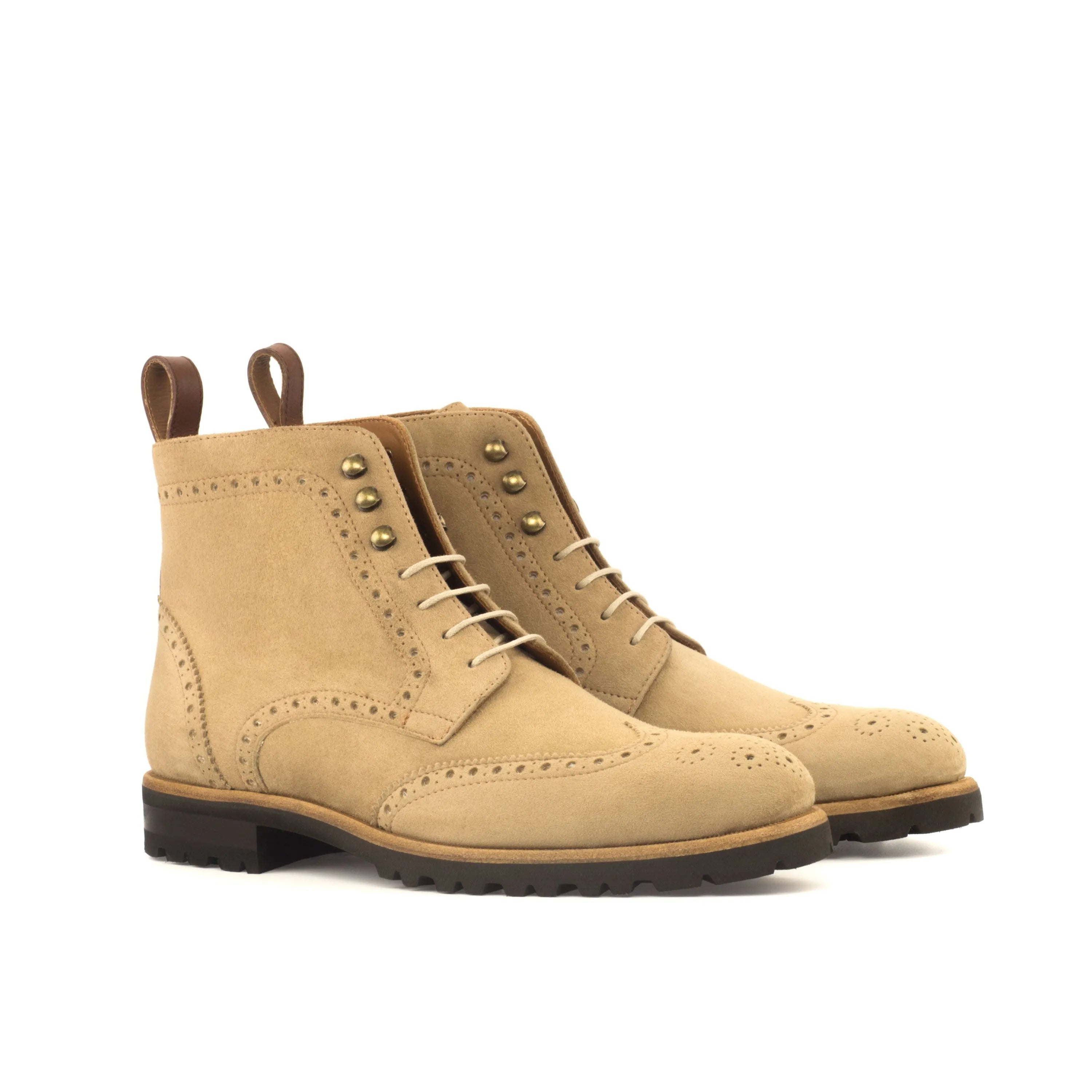 Beige leather wingtip boots from Mayas Ladies Military Brogue collection