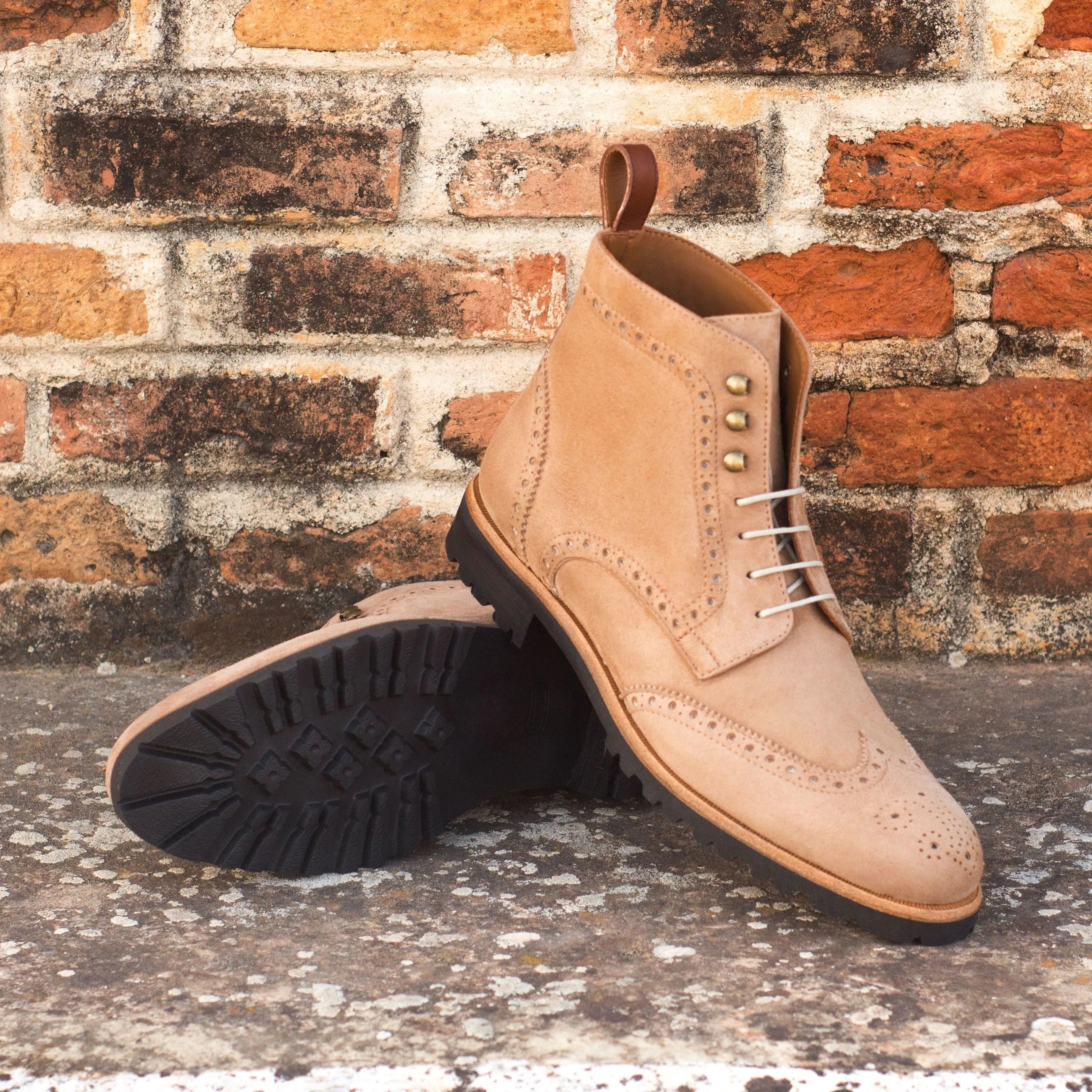 Tan leather wingtip boots from Mayas Ladies Military Brogue collection