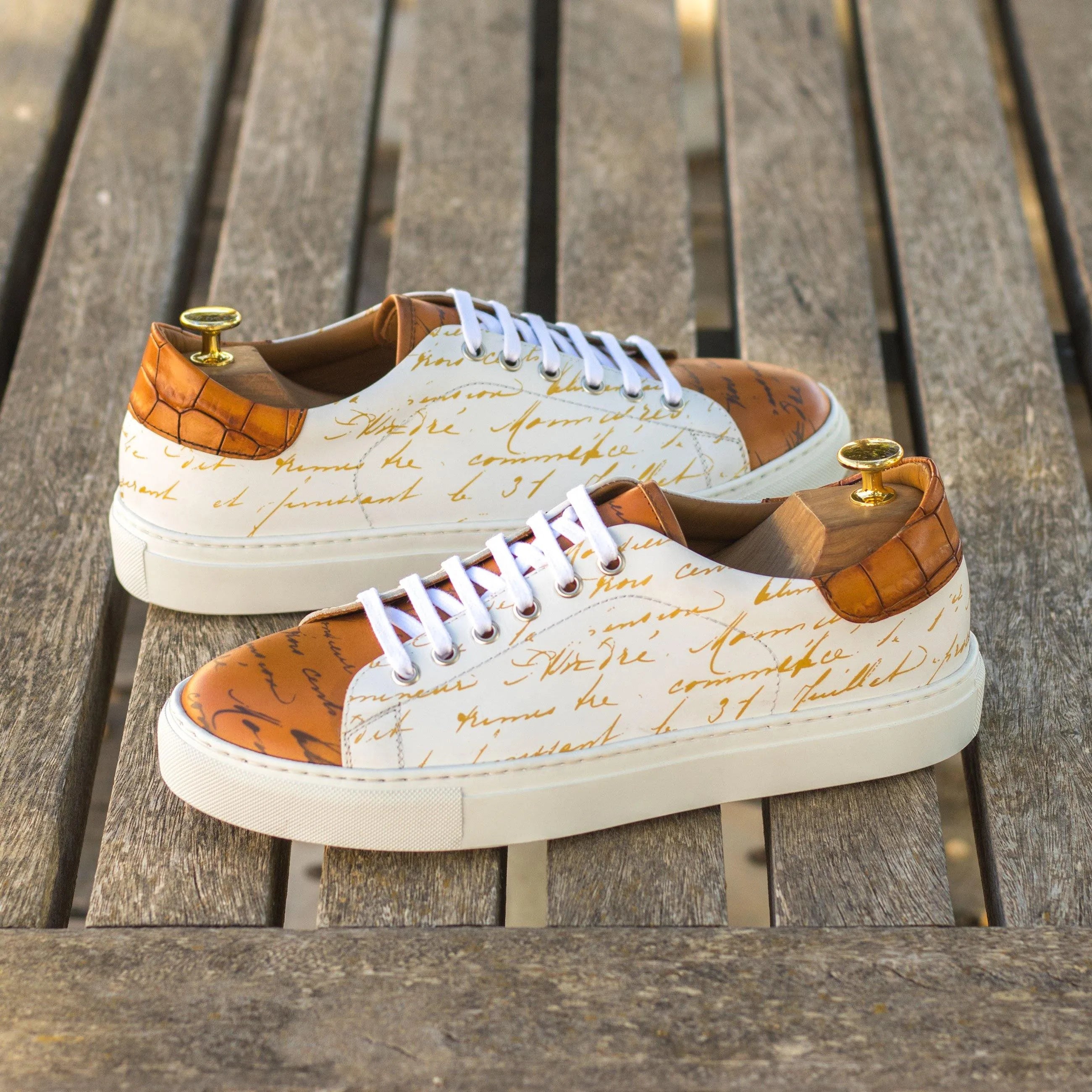 Stylish white and brown leather Messenger Trainer Sneaker for modern footwear enthusiasts