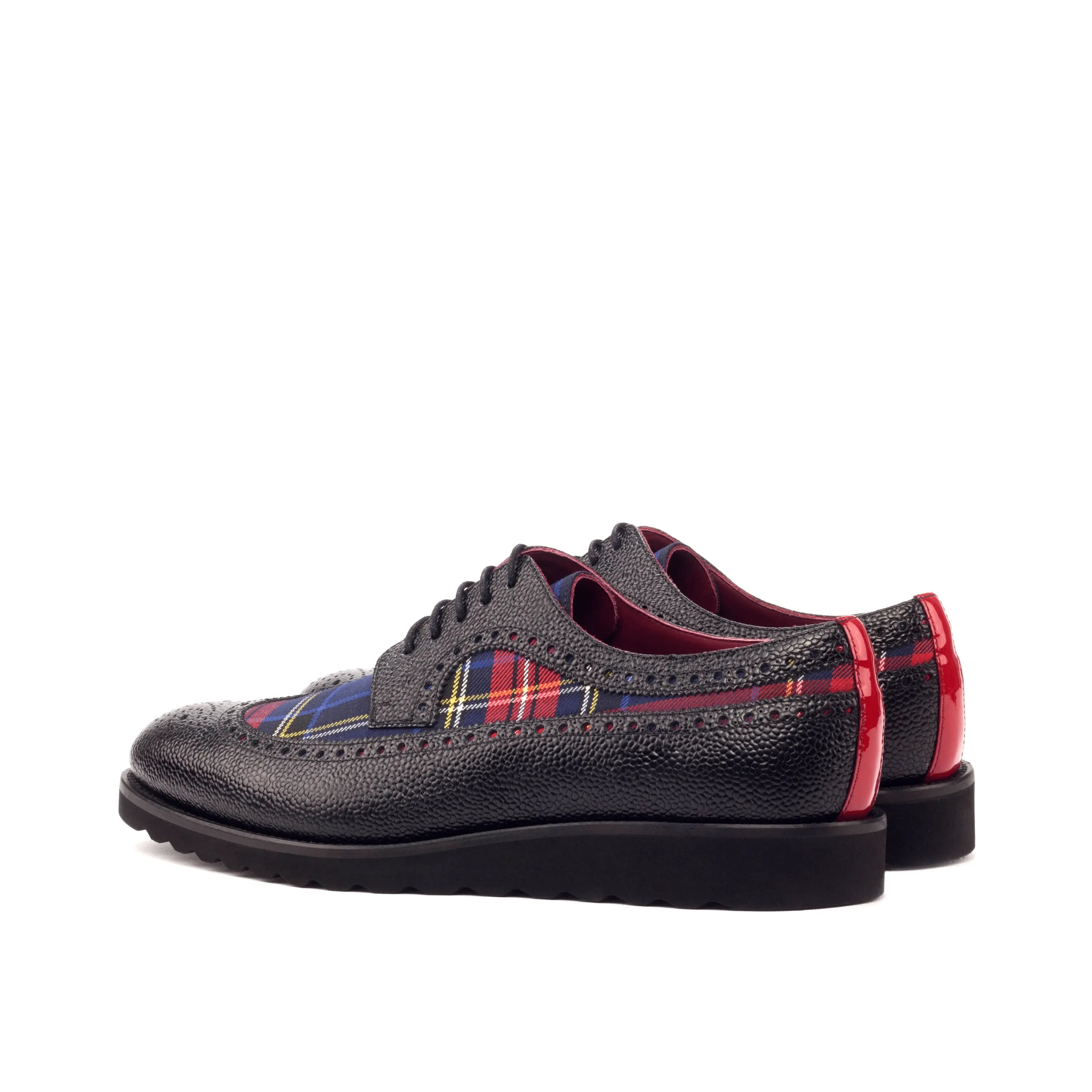 Black leather and plaid Miltiades Longwing Blucher wingtip shoes for stylish golf wear
