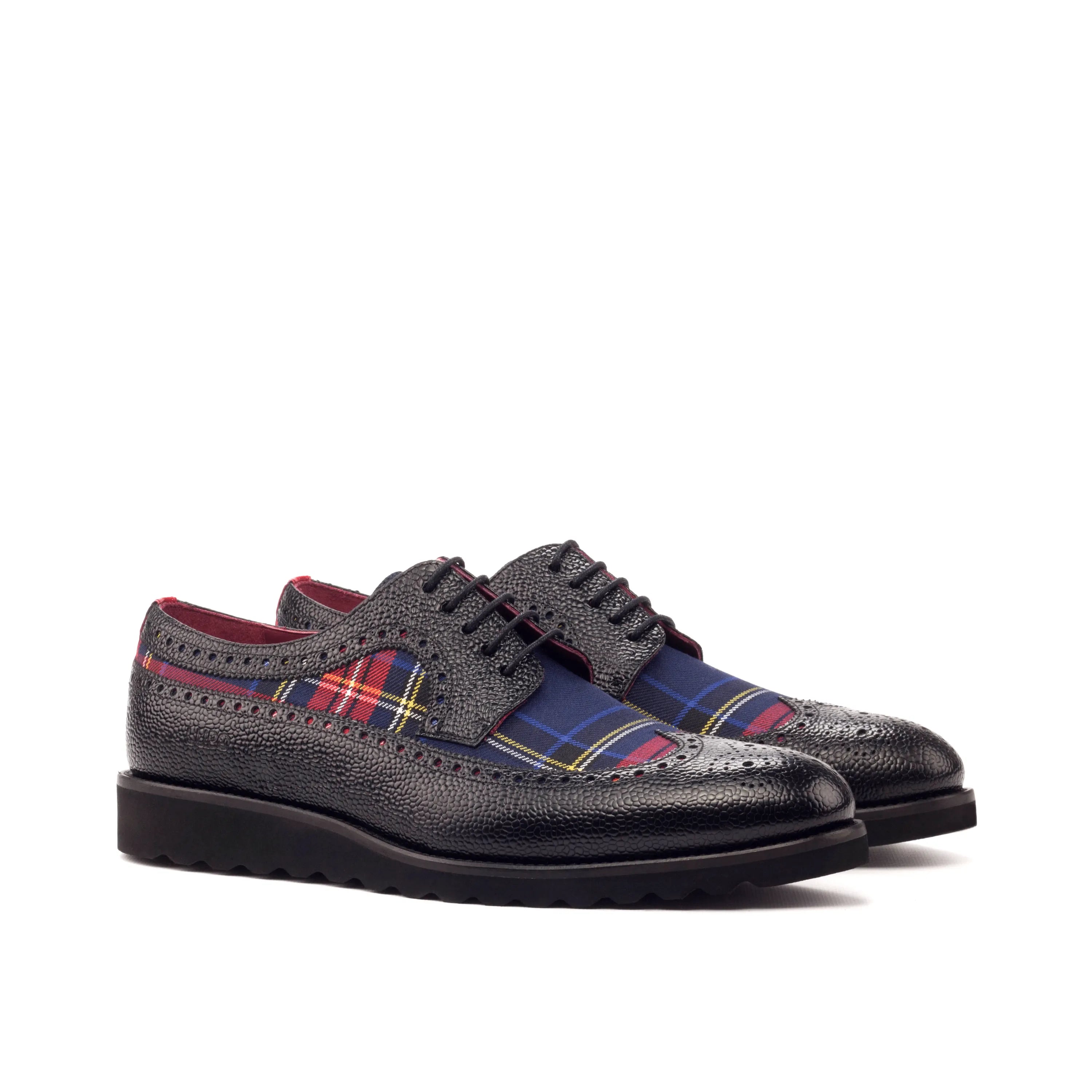 Black leather and plaid Miltiades Longwing Blucher dress shoes for stylish occasions