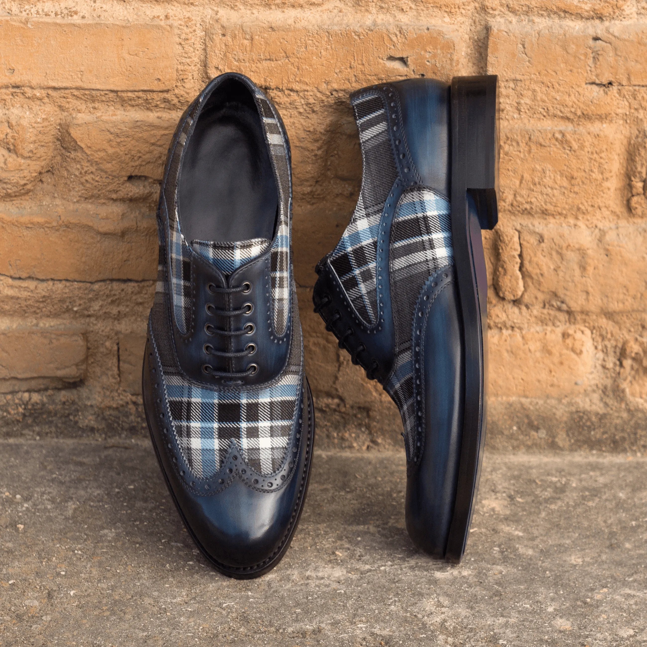 Blue and plaid Mira Ladies Brogue Shoes for stylish dress shoe elegance