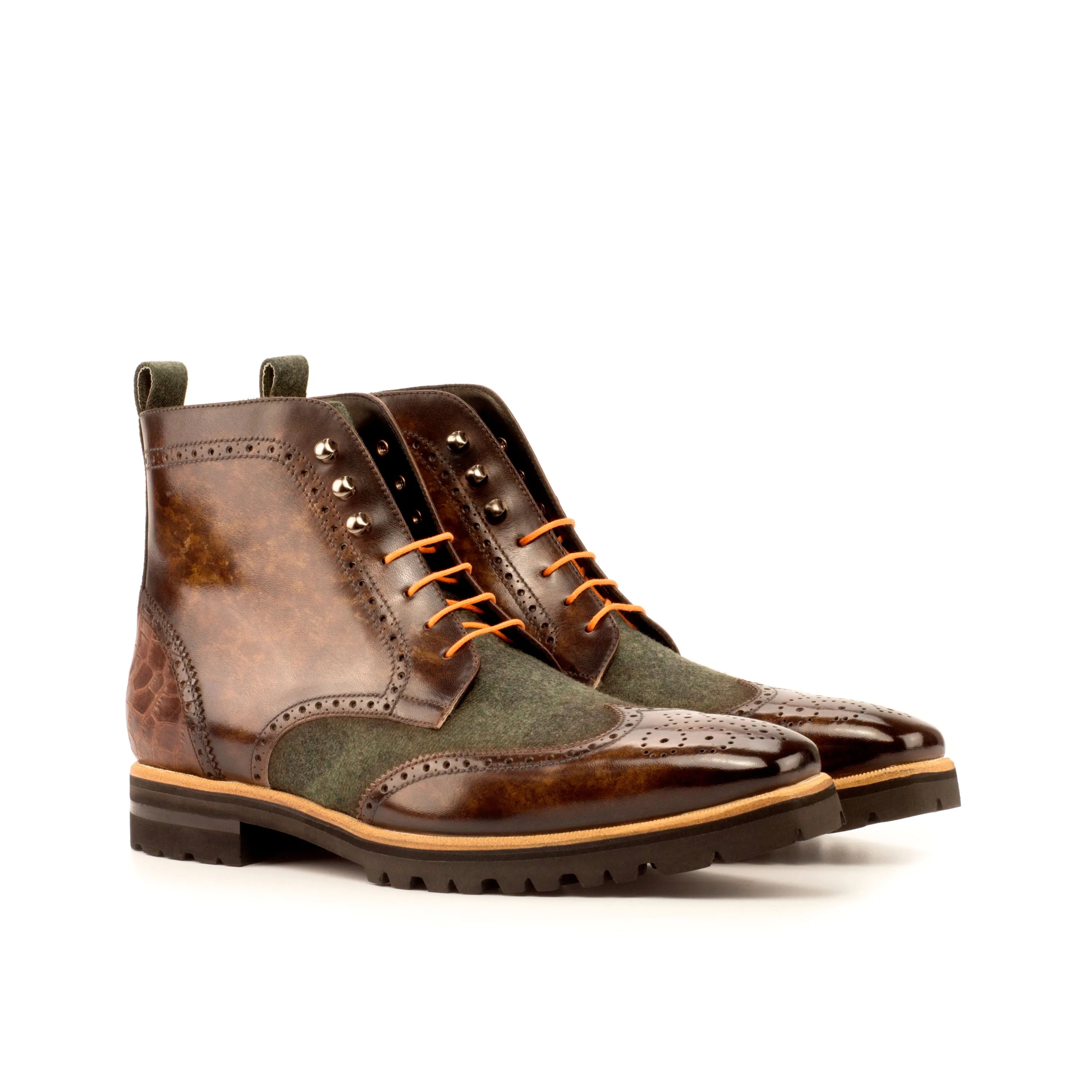 Brown leather wingtip boots, Molim Military Brogue Boots II, stylish military brogue boots