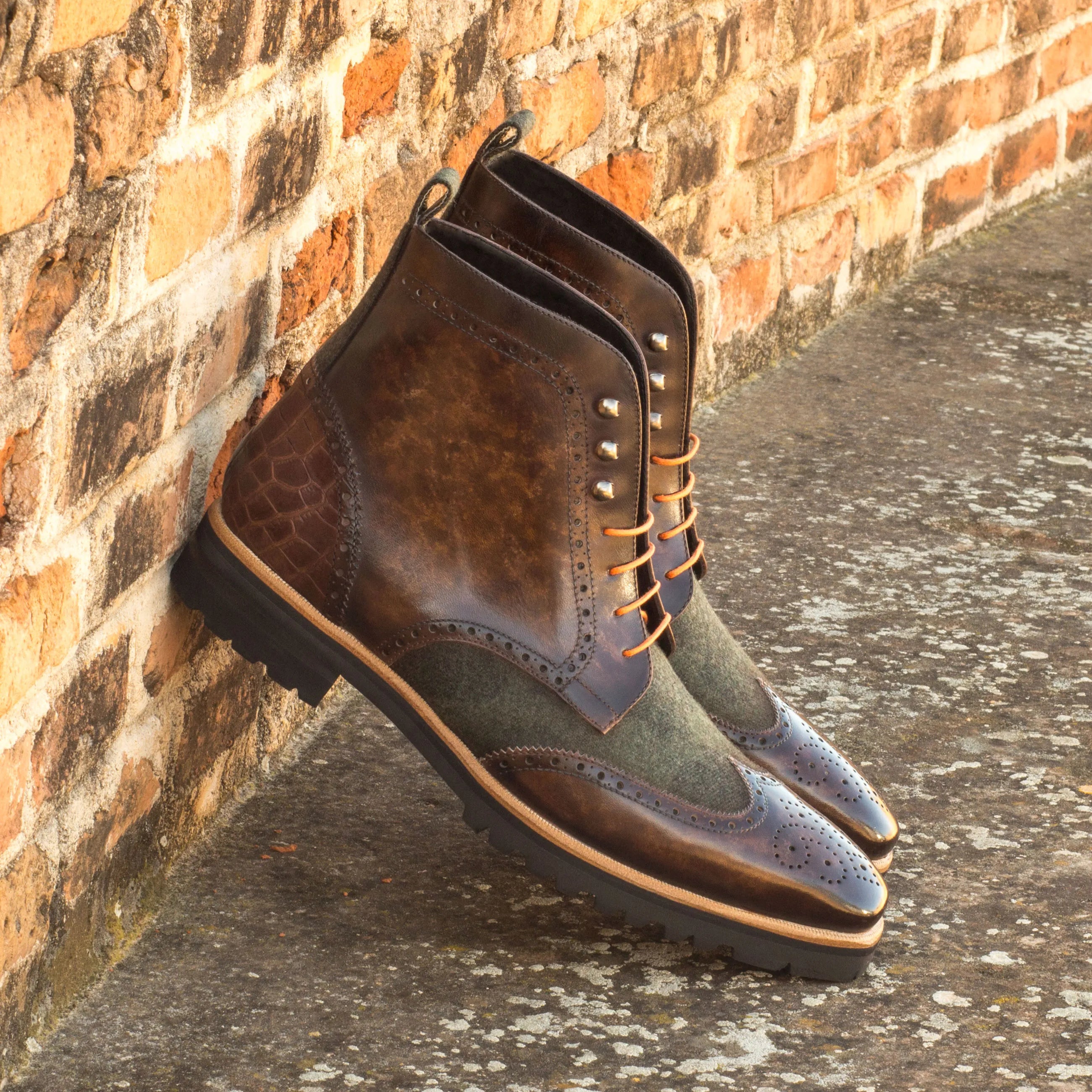 Leather and suede Molim Military Brogue Boots II showcasing stylish military brogue boot design