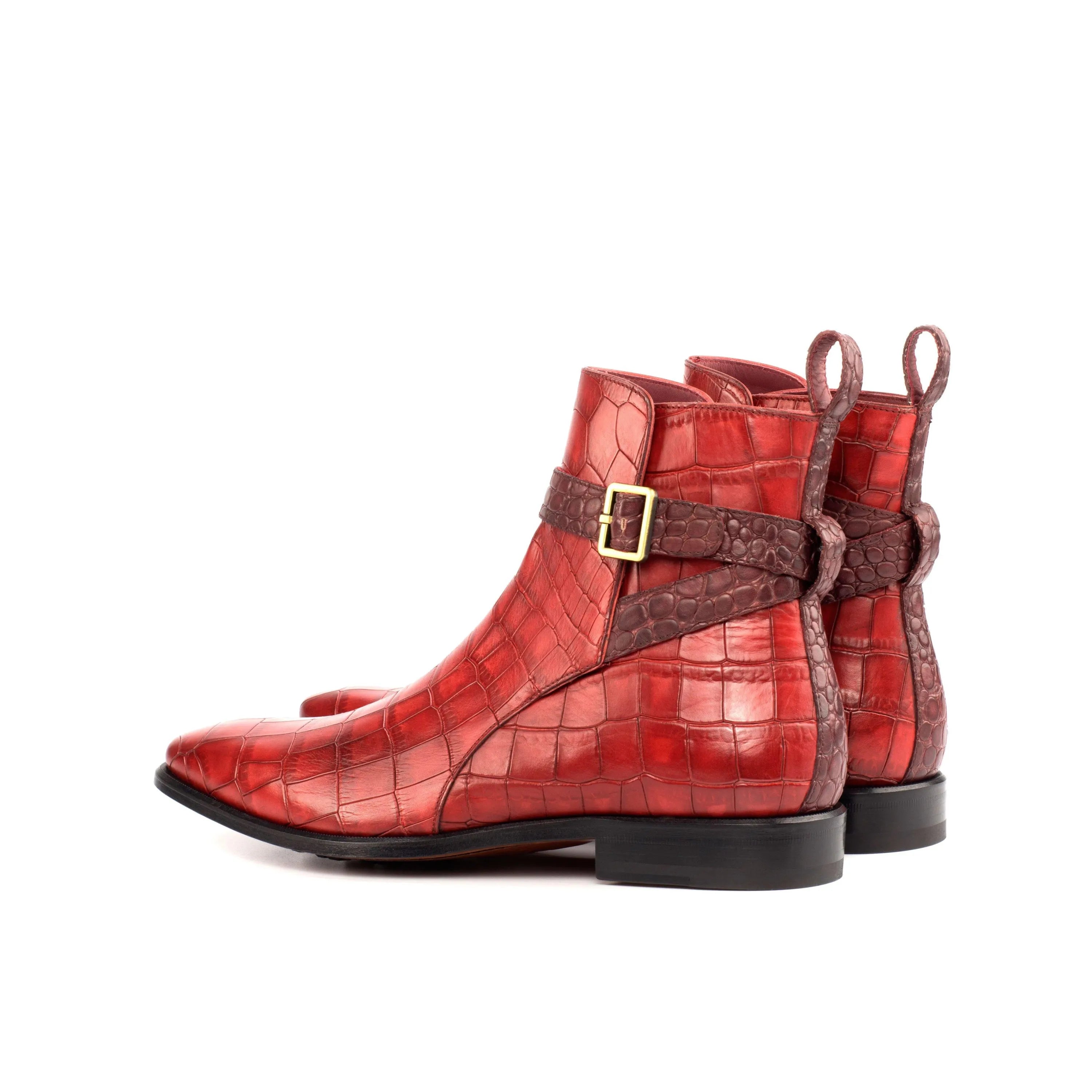 Red Crocodile-patterned Monday Croc Jodhpur Boots for stylish footwear choices