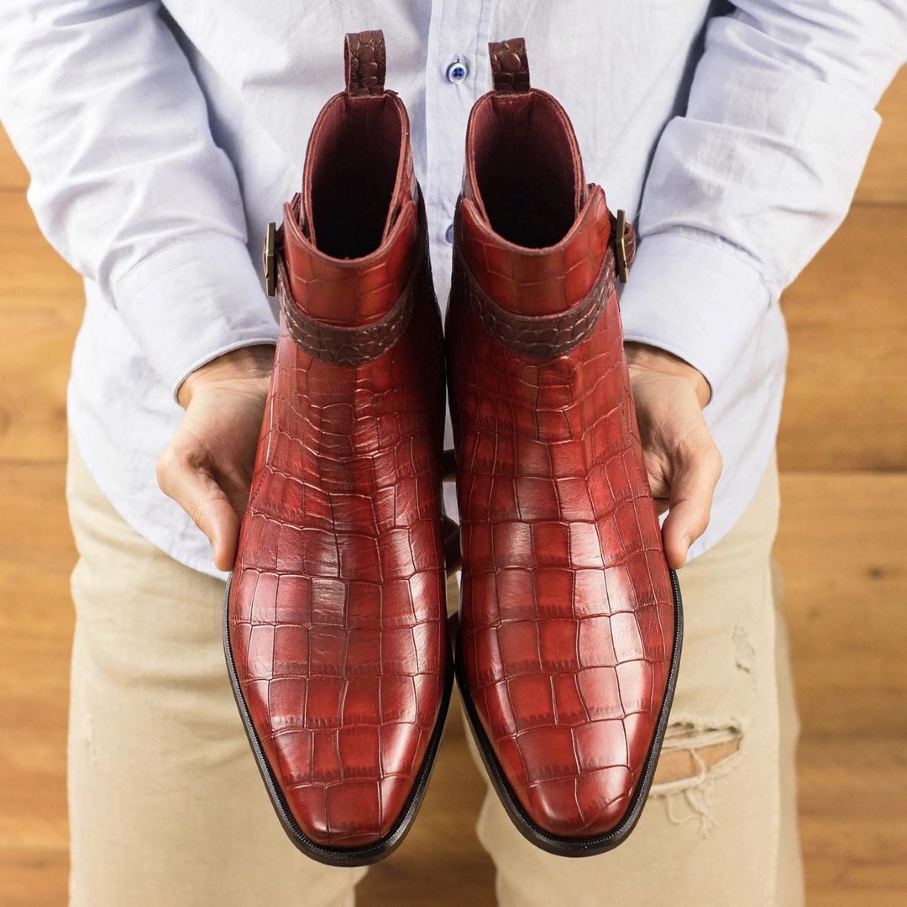 Red Crocodile-patterned leather Monday Croc Jodhpur Boots for stylish footwear