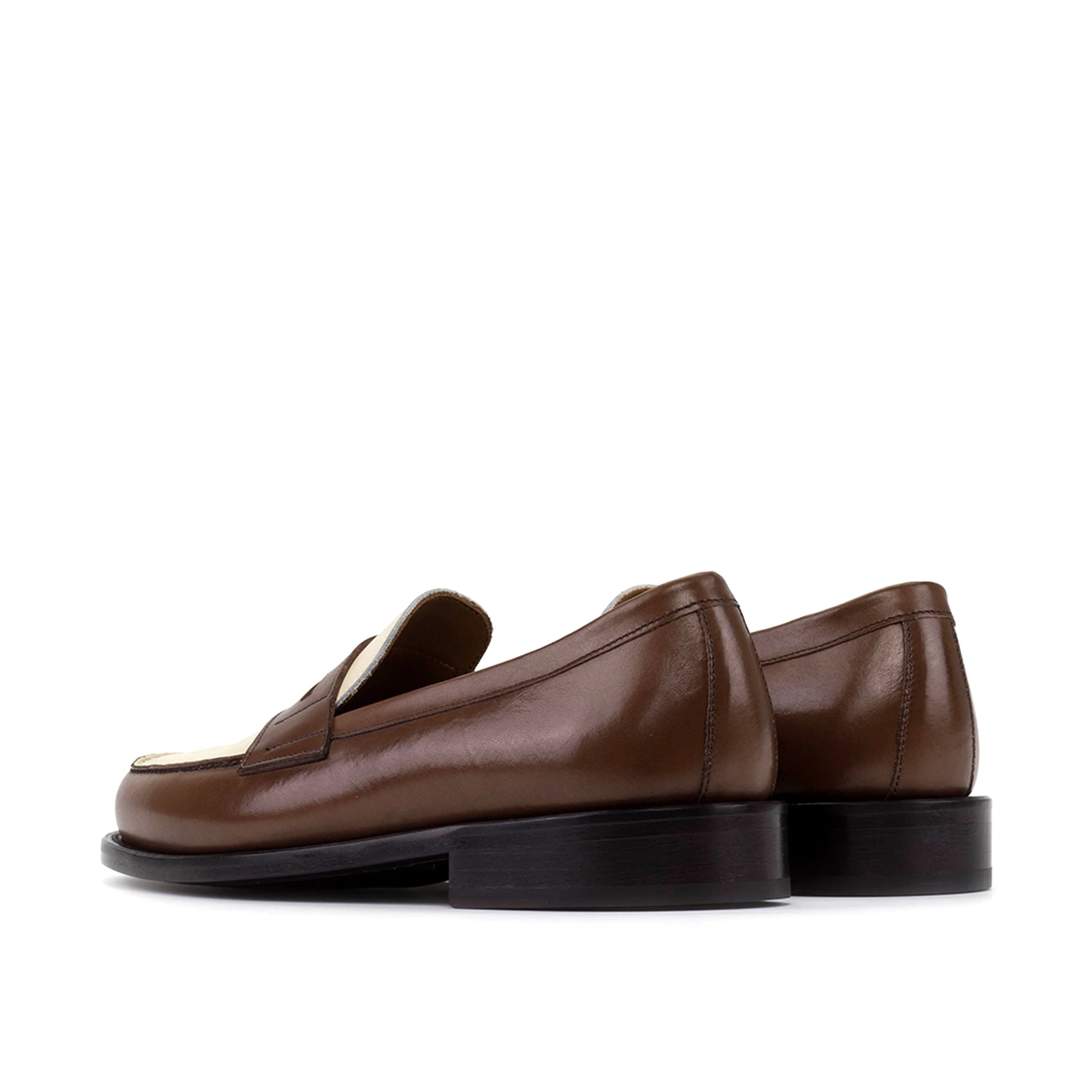 MondayOne penny loafers II in brown leather with cream toe cap and black rubber sole
