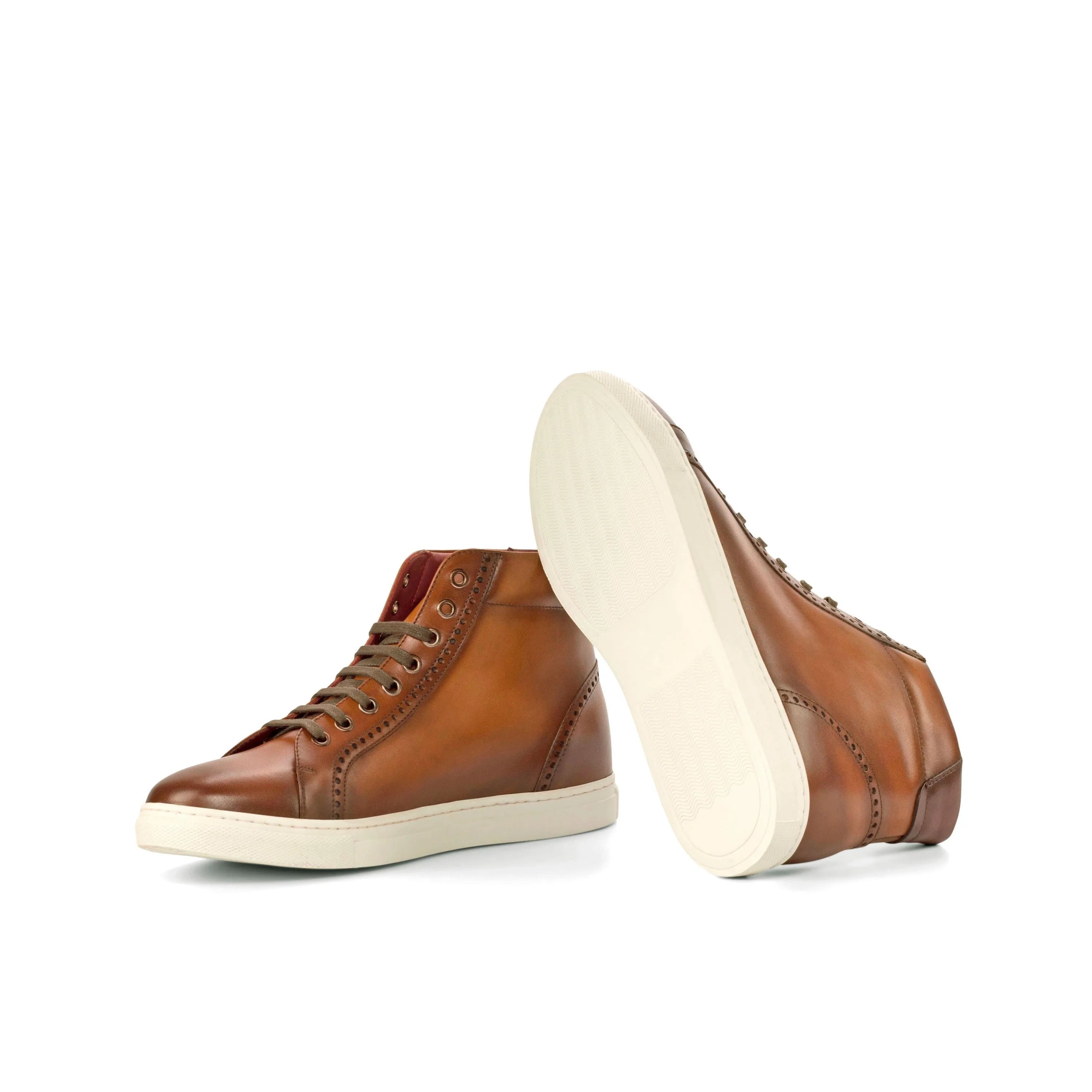 Pair of brown leather high-top Moon High Kicks Sneakers II with painted calf details