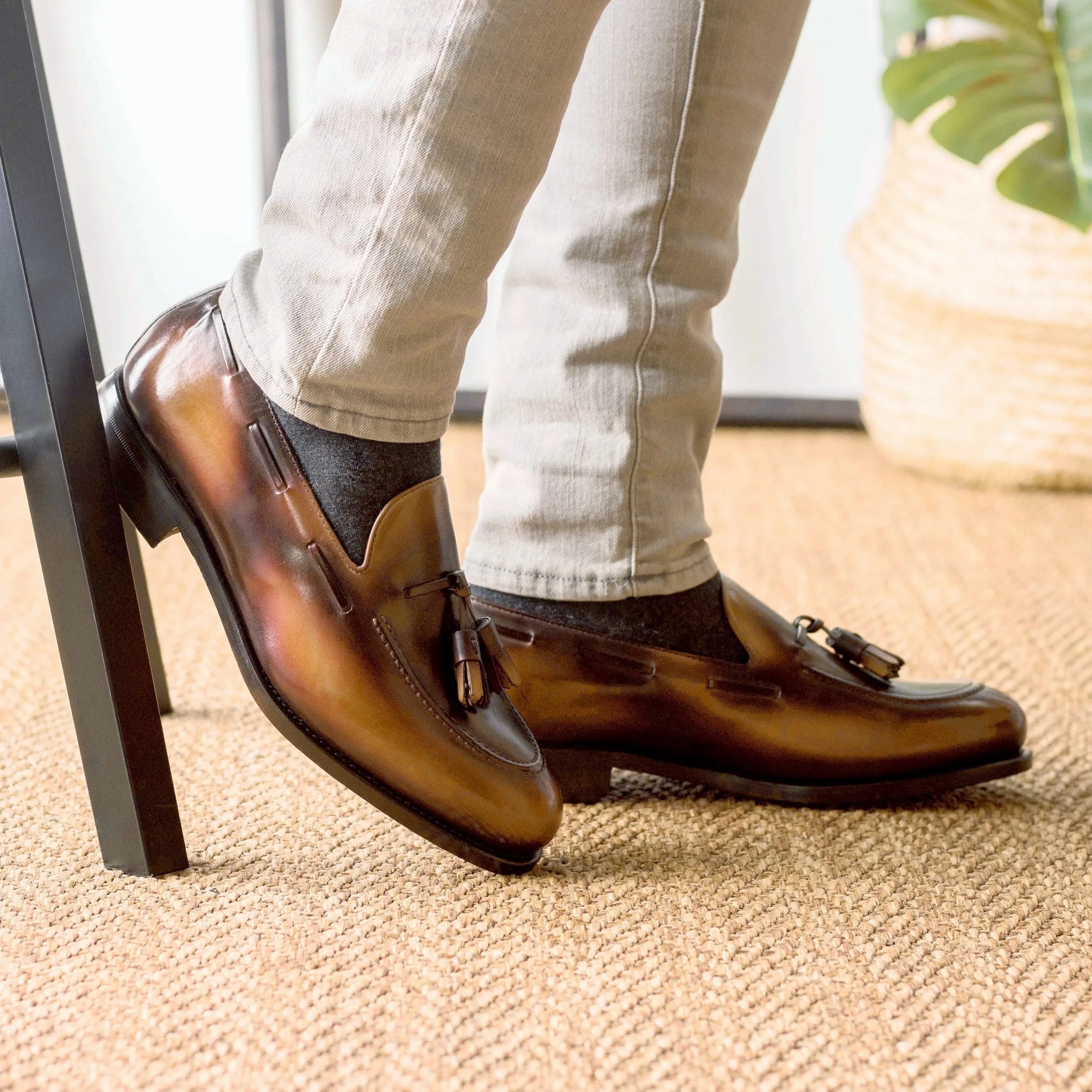 Brown leather tassel loafers from Morphias Patina, stylish and sophisticated footwear