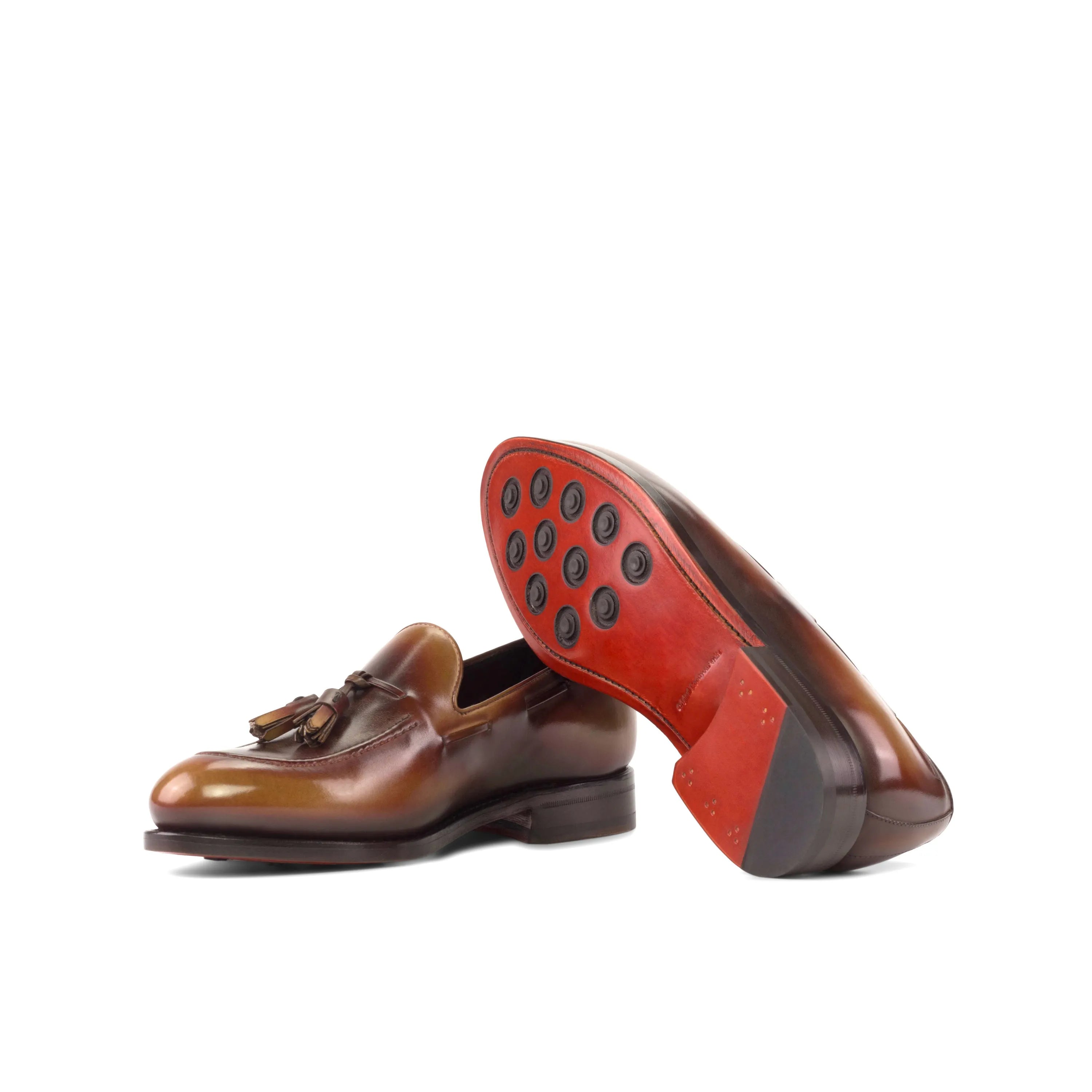 Brown leather Morphias Patina Loafers with distinctive red soles for stylish elegance