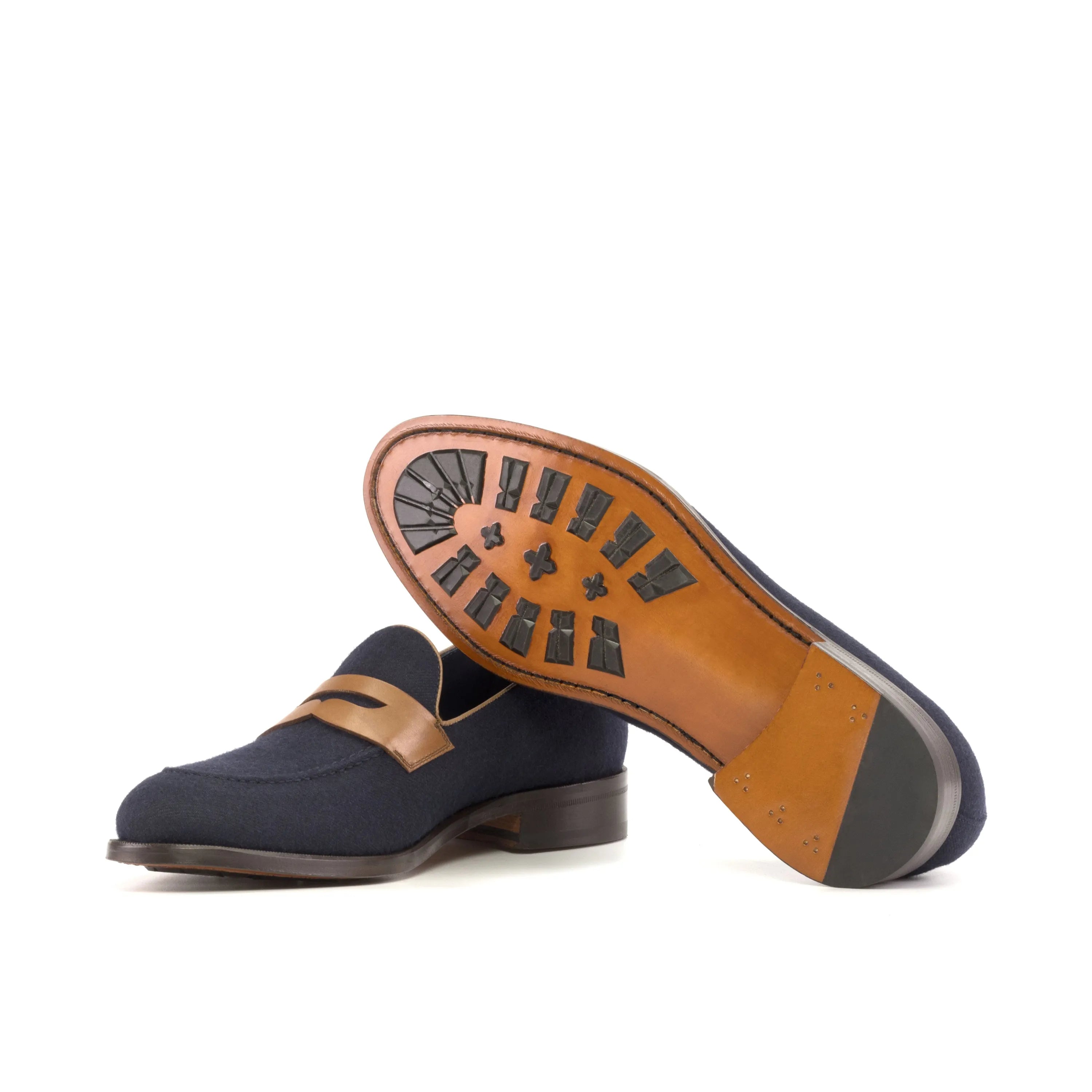 Nab Loafers II in navy and tan leather, luxury bespoke shoes for men
