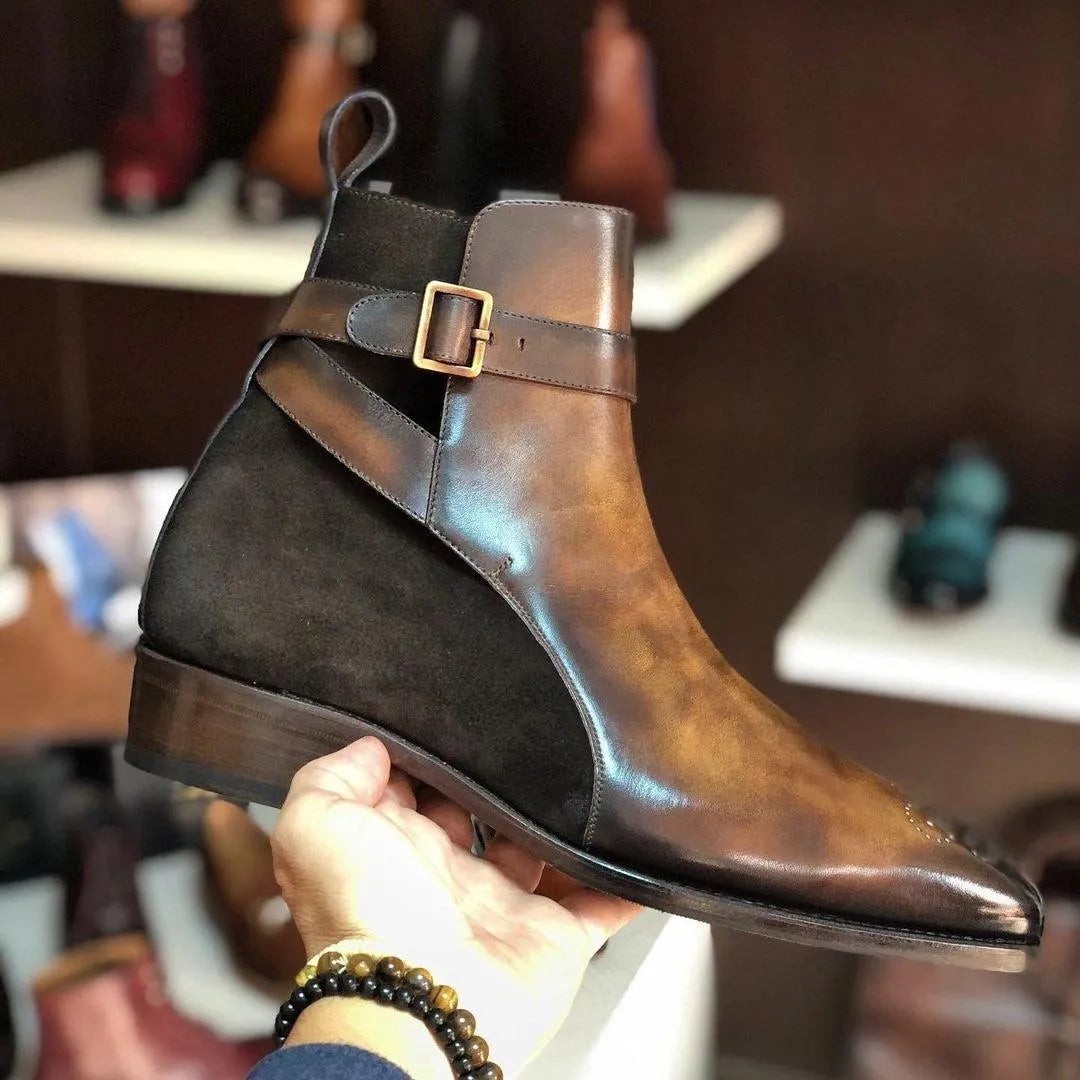 Brown leather ankle boot with buckle, Naid Jodhpur Patina Boots for stylish footwear