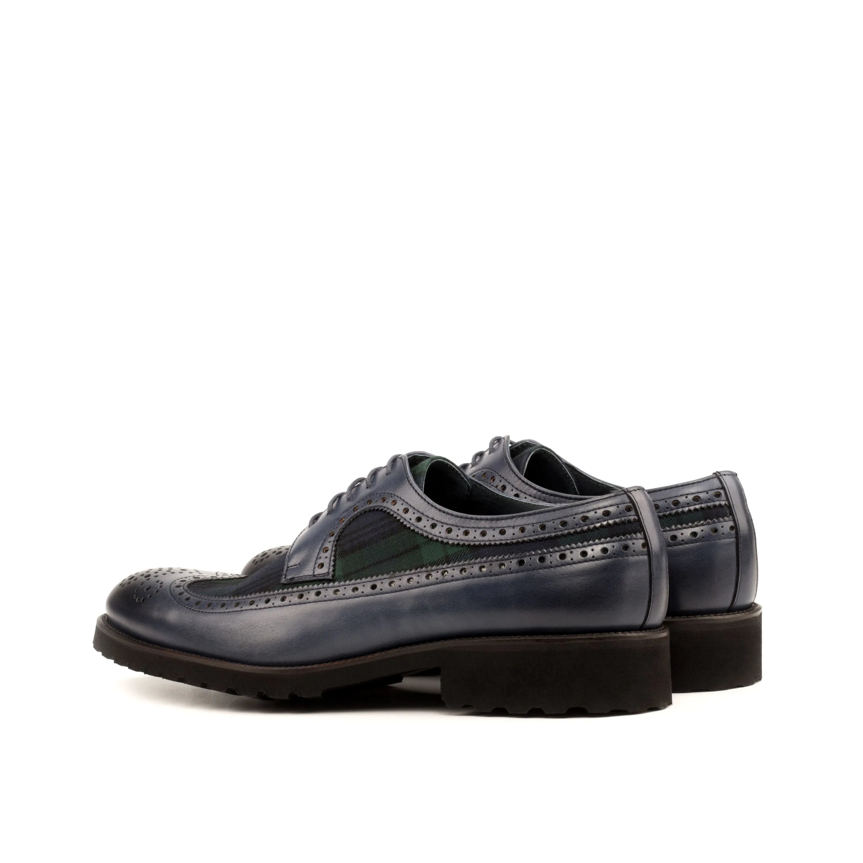 Blue leather wingtip shoes from Nakoda Longwing Blucher collection