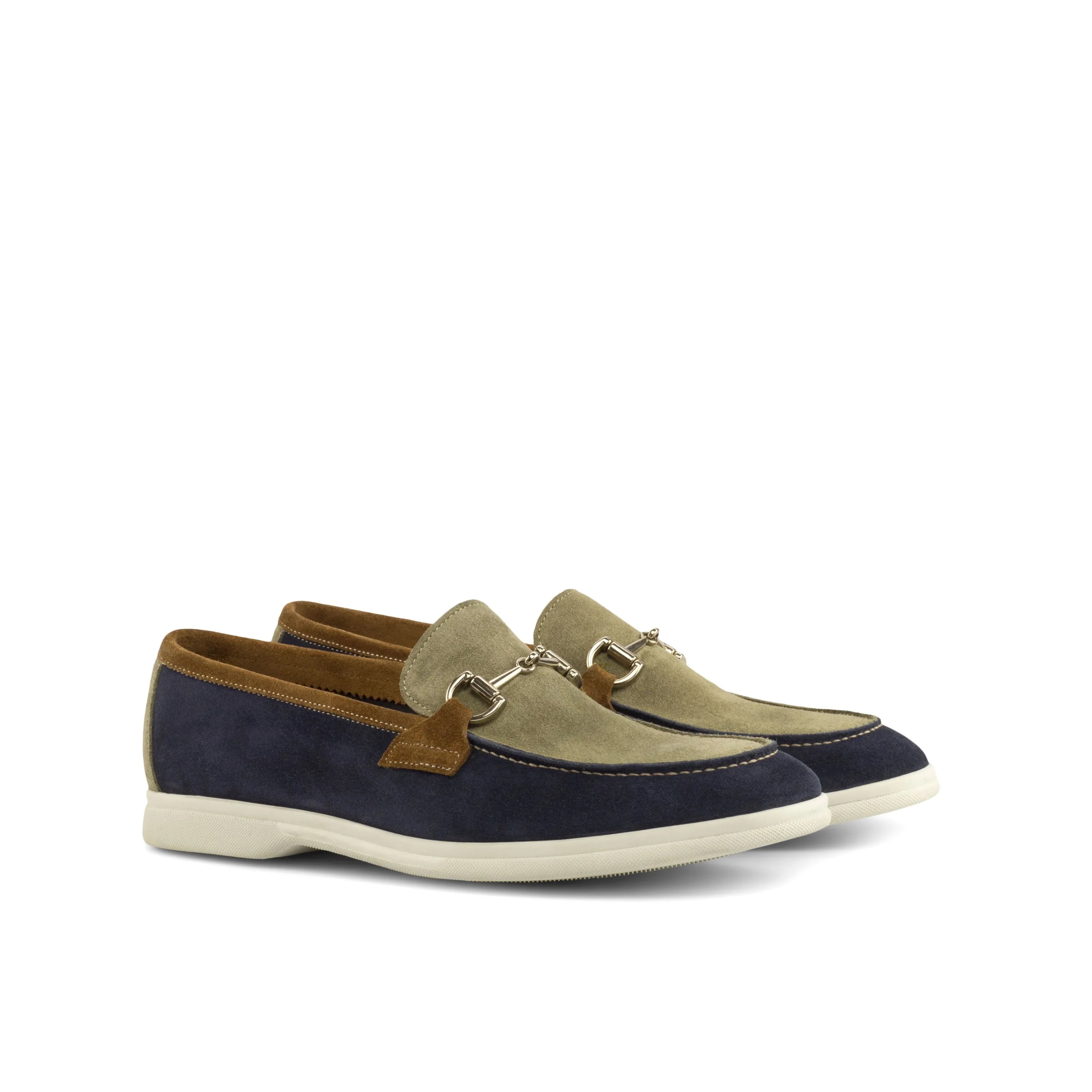 Two-tone leather loafers from Nikki Moc Flex Shoes featuring unlined suede leather