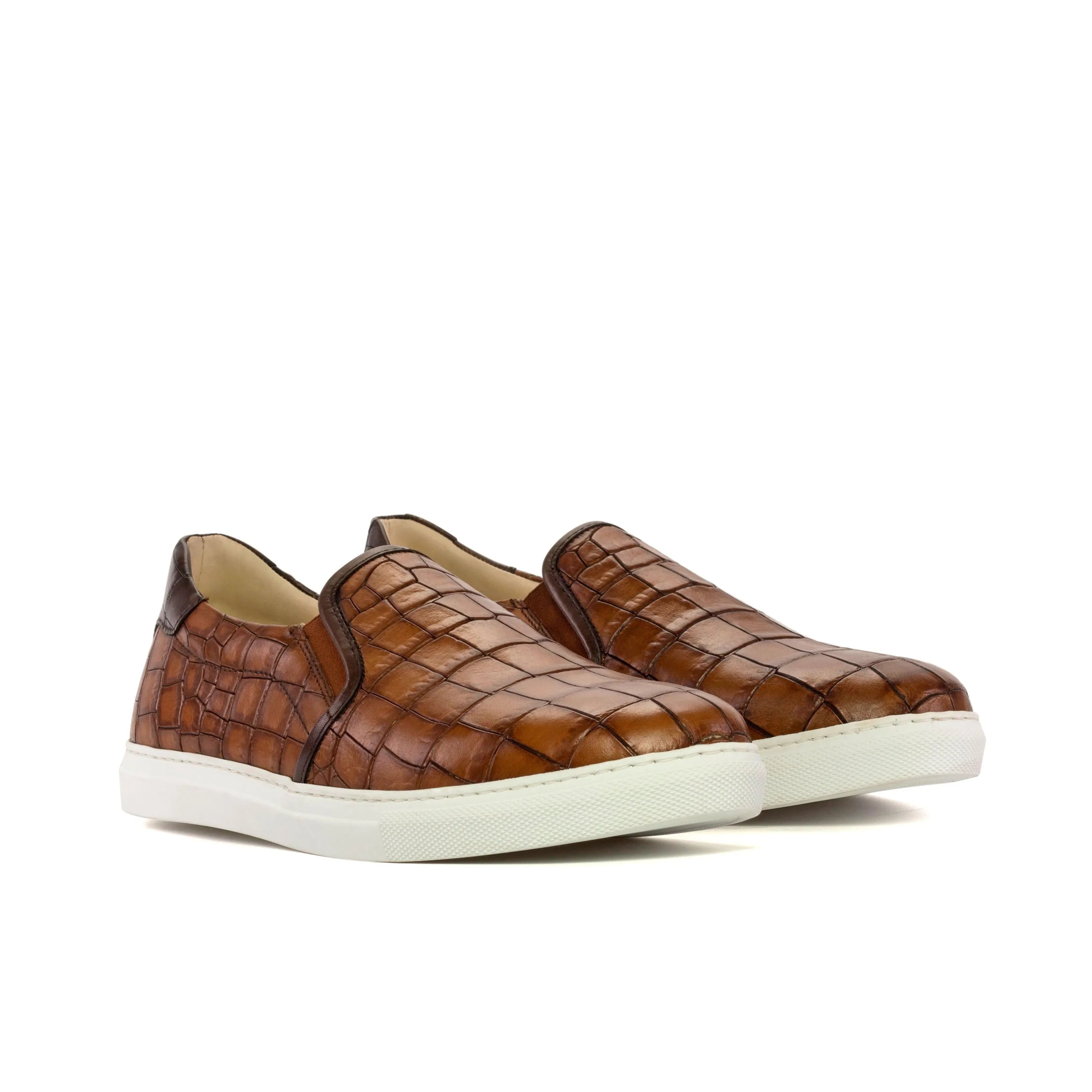 Brown painted croco Nino slip-on sneakers showcasing stylish leather design