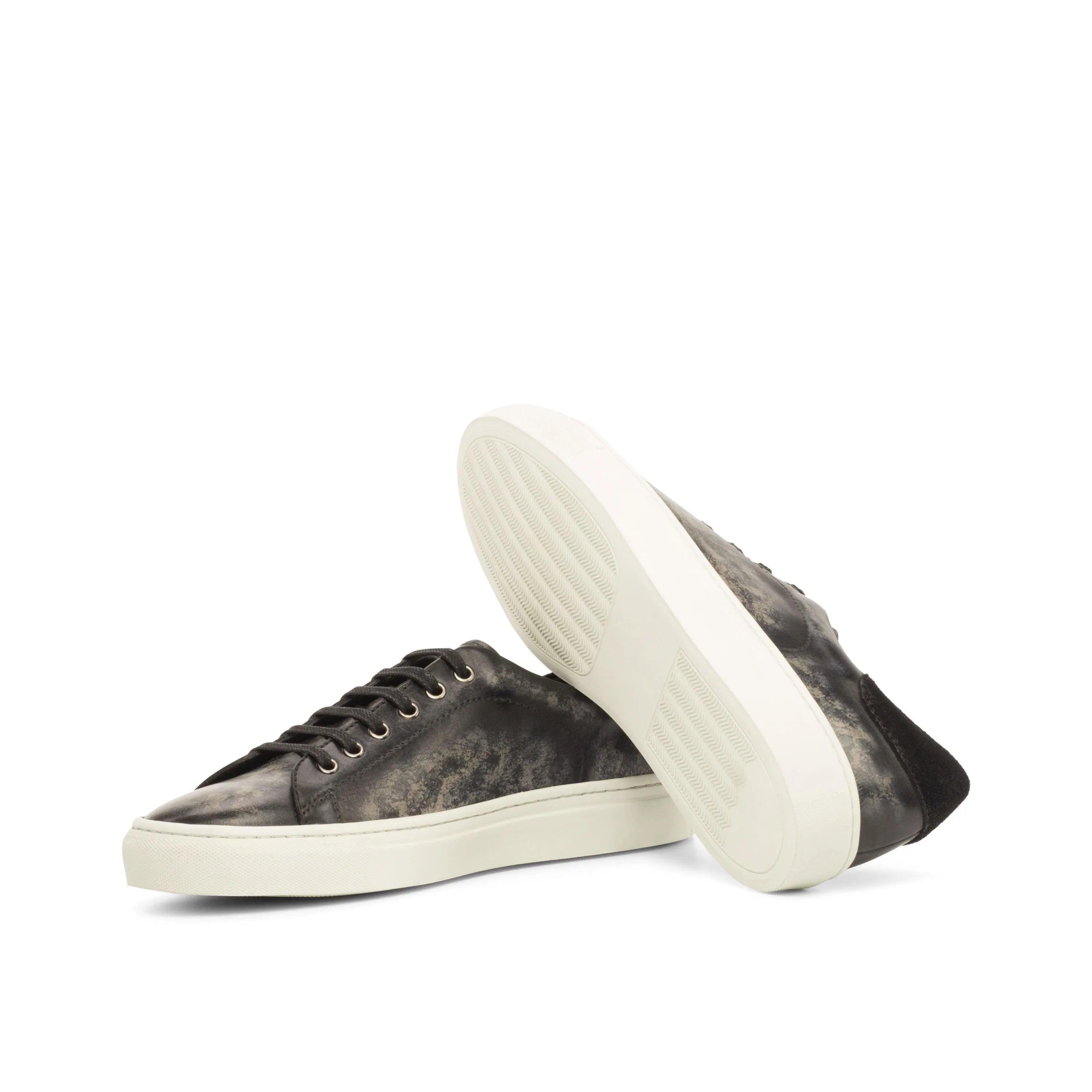 Gray leather Nira Trainer Patina Sneakers with white cupsole for stylish casual wear