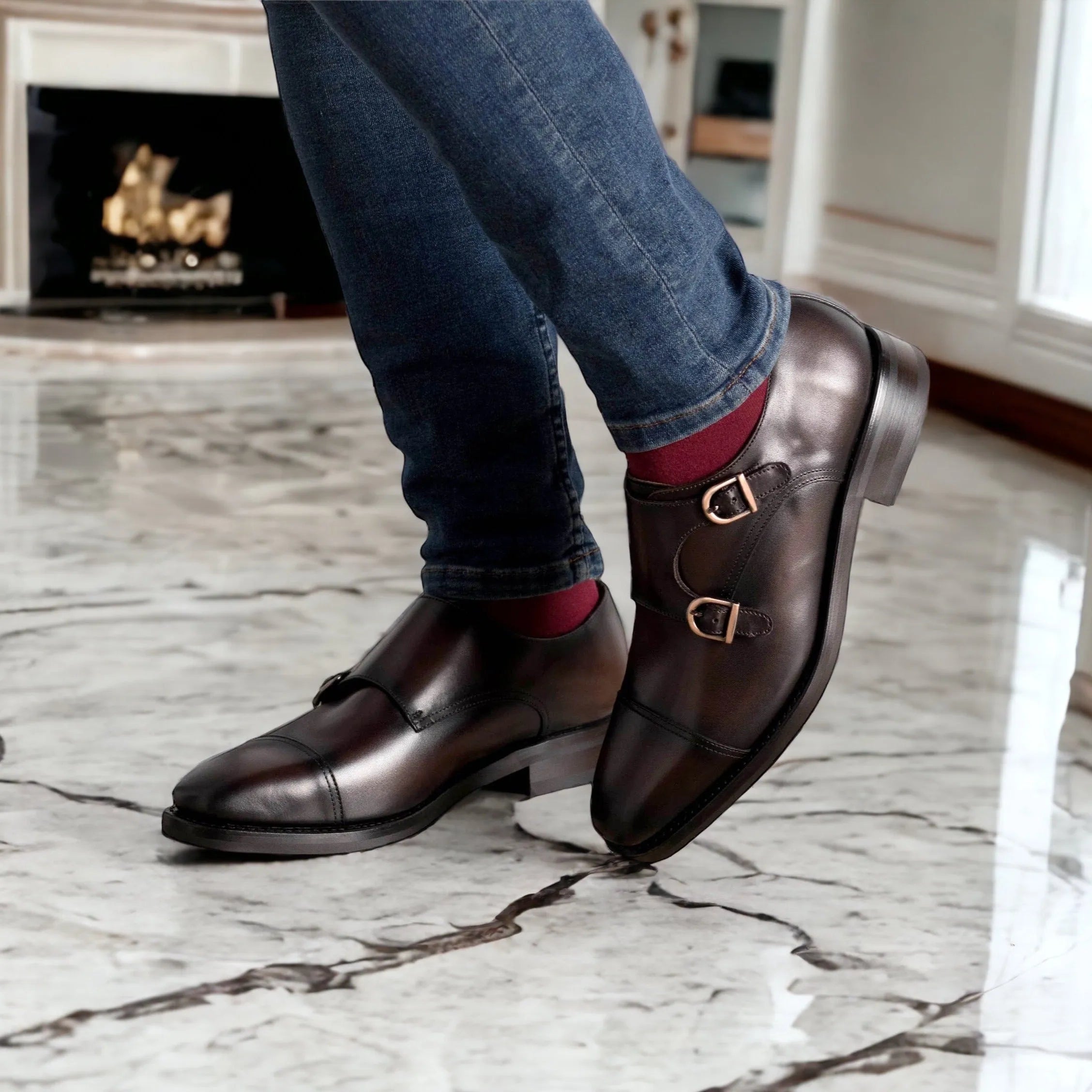 Brown leather Nobleman Double Monk shoes for a sophisticated fast lane style