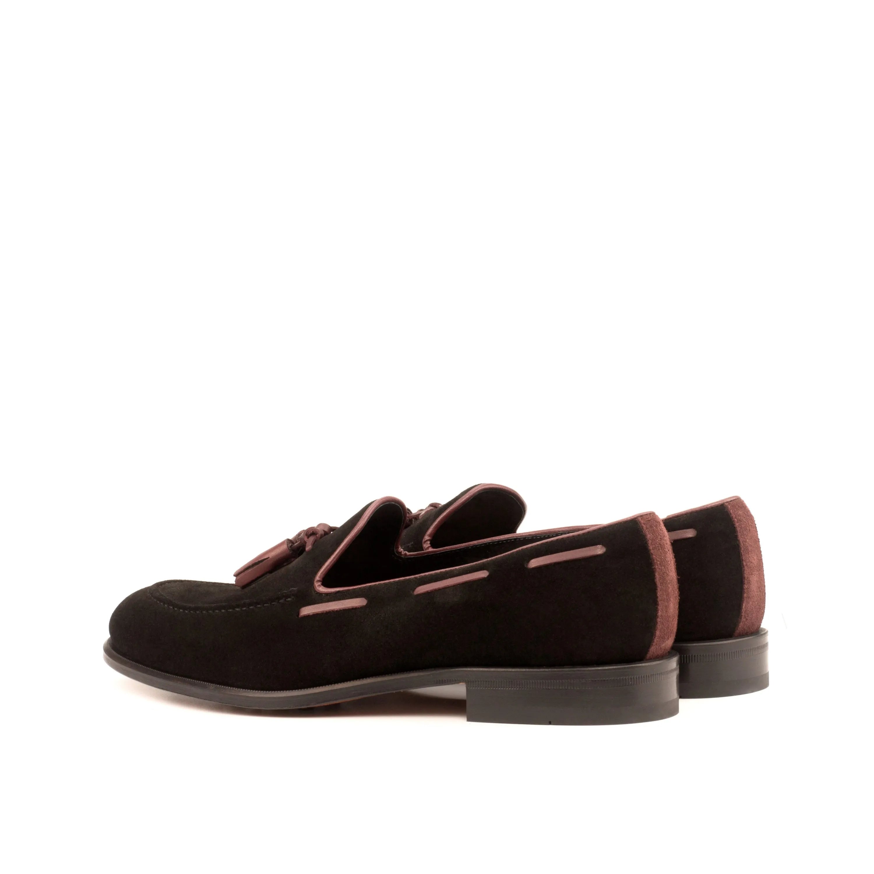 Black suede tassel loafers from Nonda Loafers, luxury bespoke shoes for men