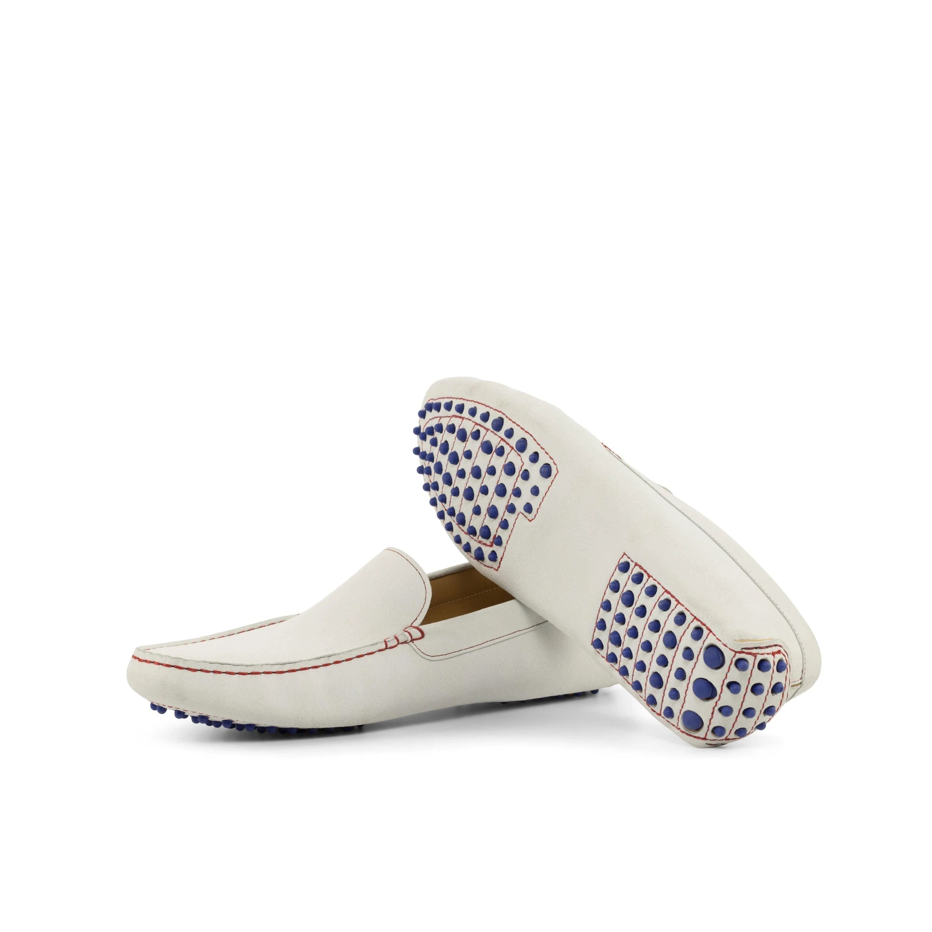 North Driver II cream loafers with blue polka dot soles