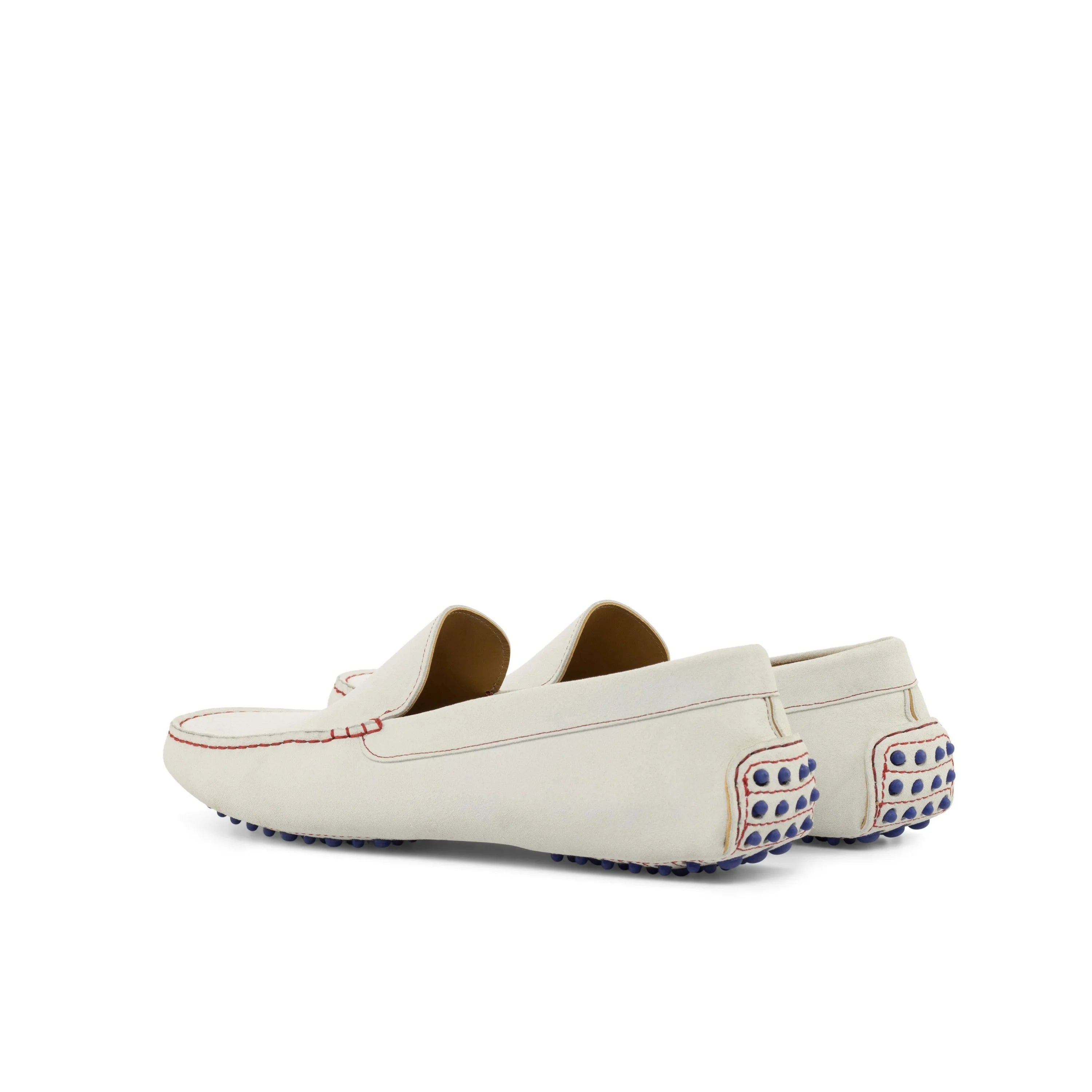 North Driver II cream loafers with blue-white stud sole, luxury bespoke shoes for men