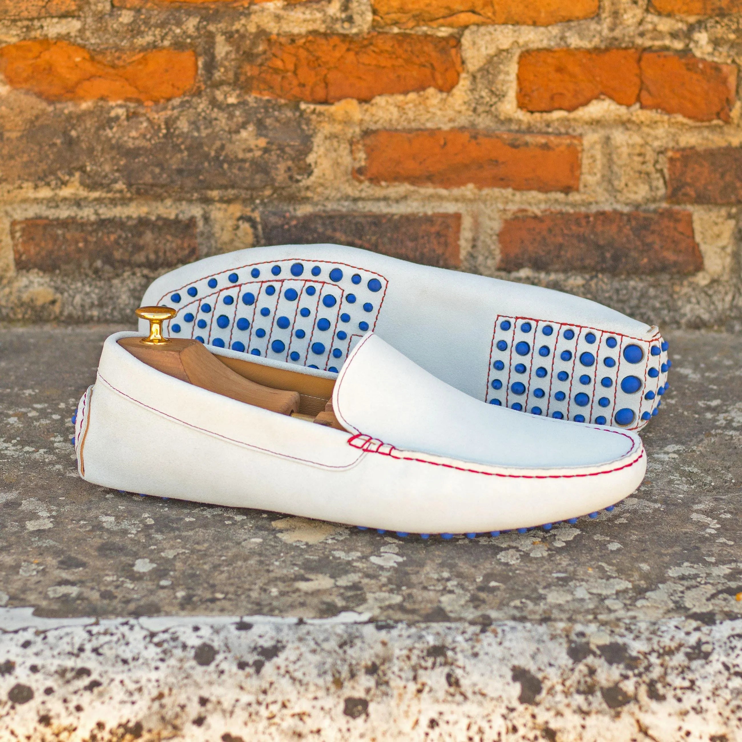 White leather driving shoes from North Driver, ideal luxury bespoke shoes for men