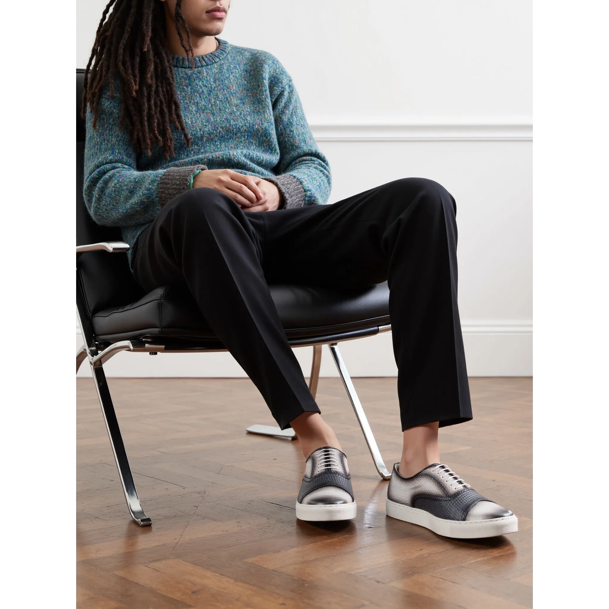 Silver and black leather Olimpia Oxford Sneaker II showcasing stylish design and comfort