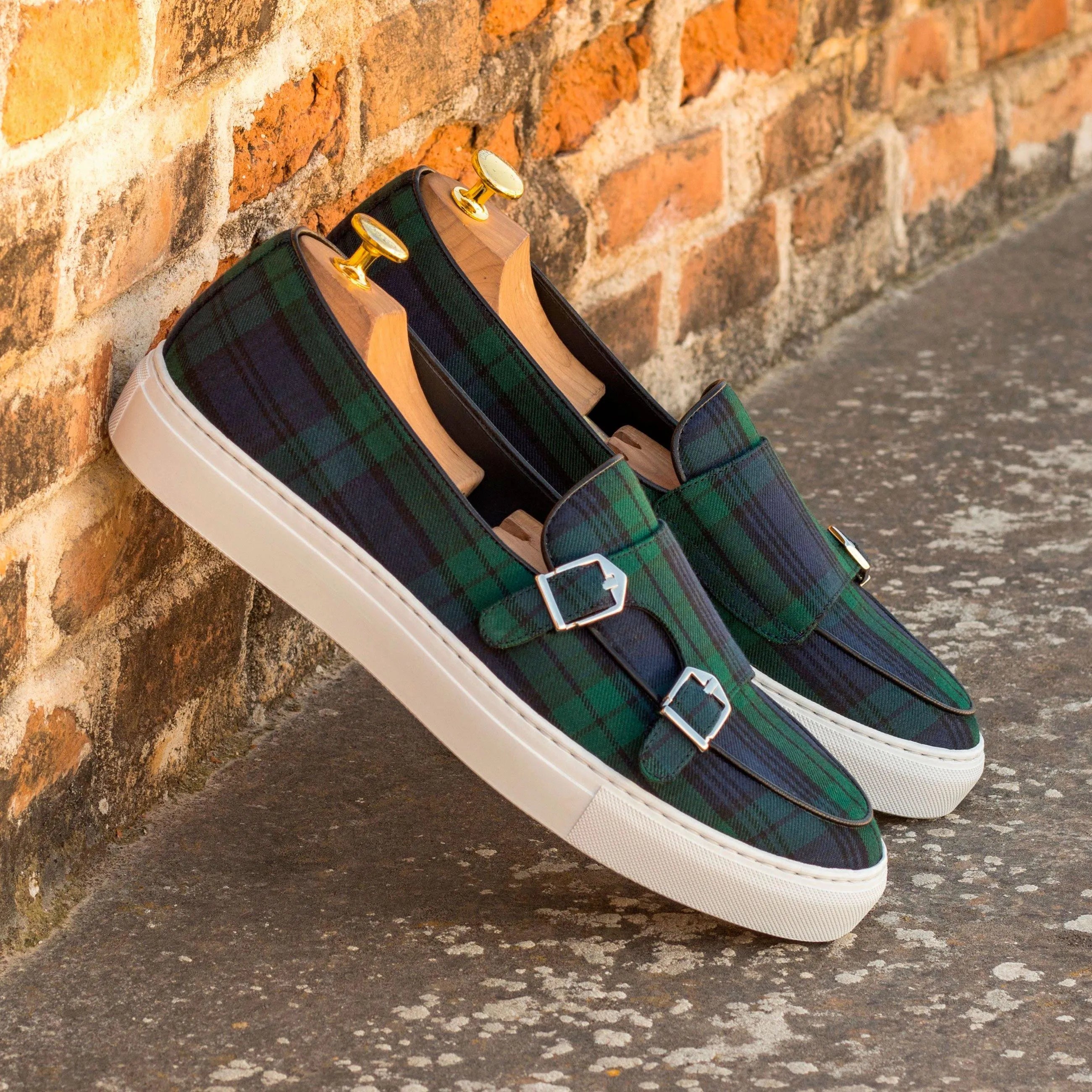 Plaid double monk strap sneakers featuring the stylish Oliver Monk Sneaker design