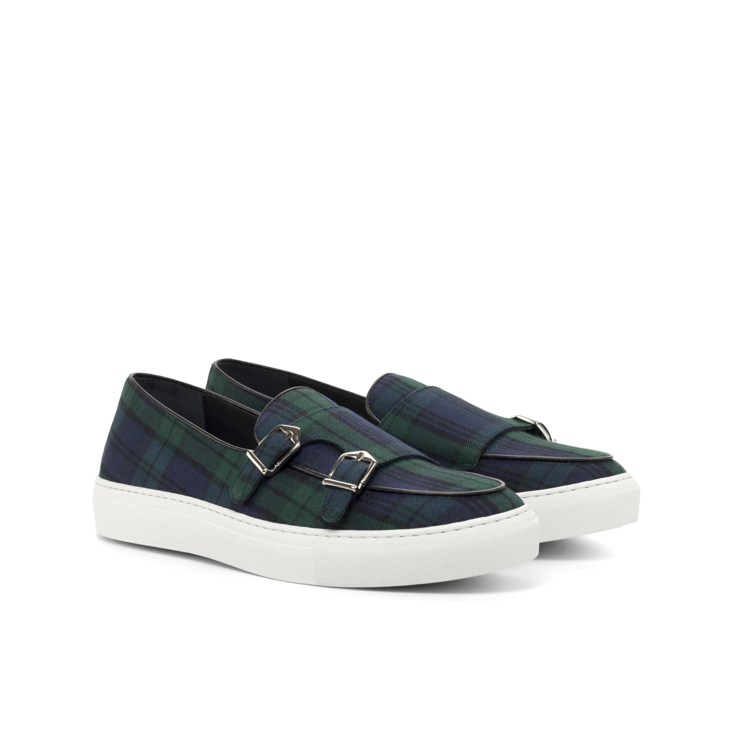 Plaid Oliver monk sneaker featuring a stylish double monk strap design