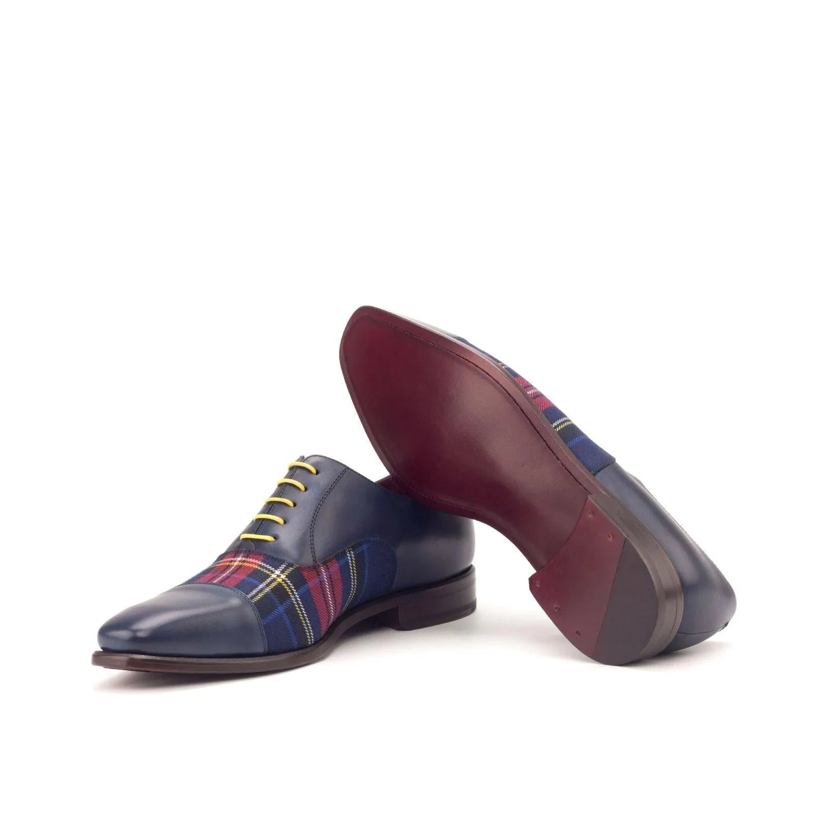 Blue leather and plaid Oliver Oxford Shoes elegantly style formal footwear